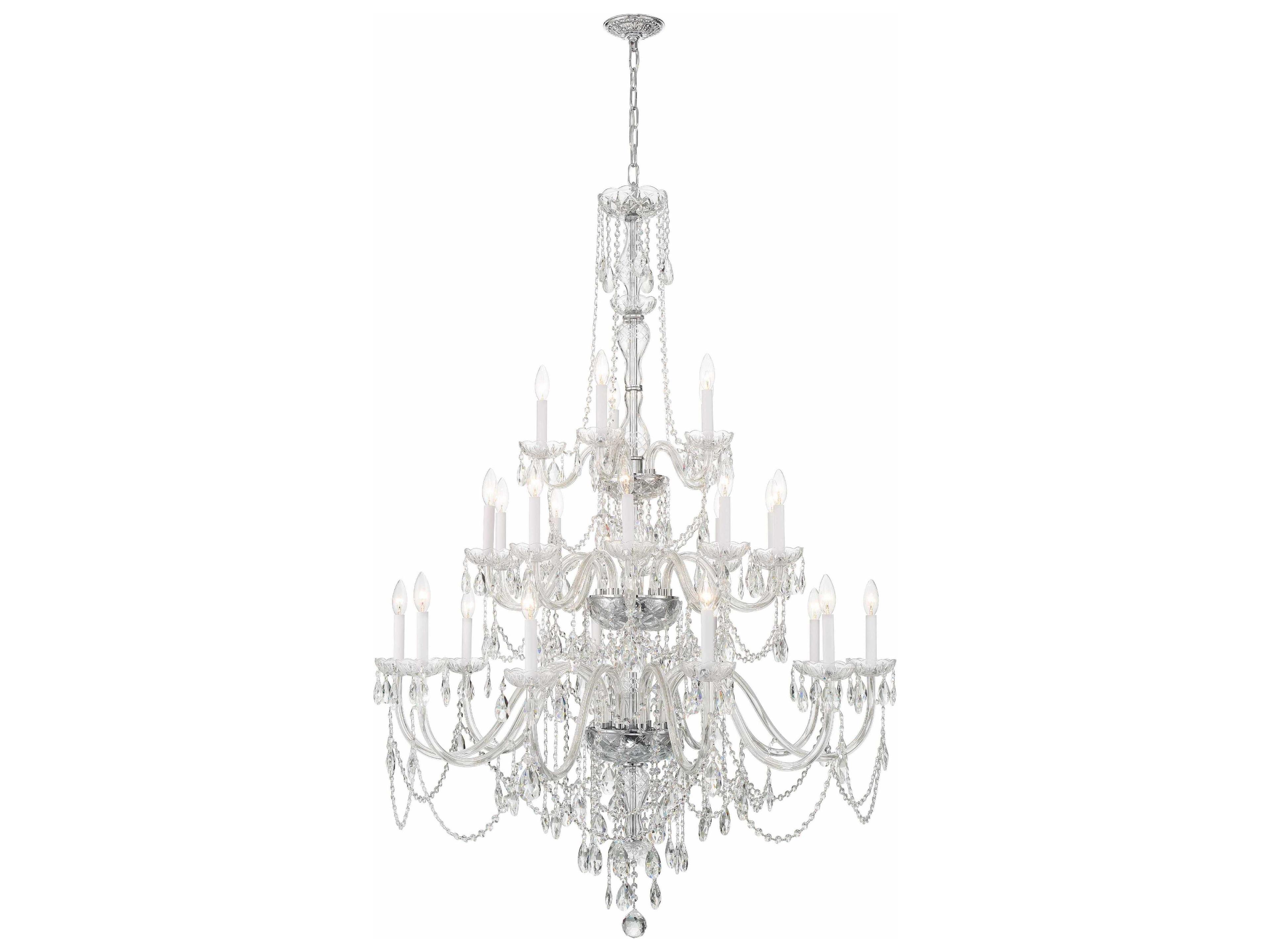 Crystorama Traditional Crystal 25-Light Polished Chrome Glass Candelabra Chandelier