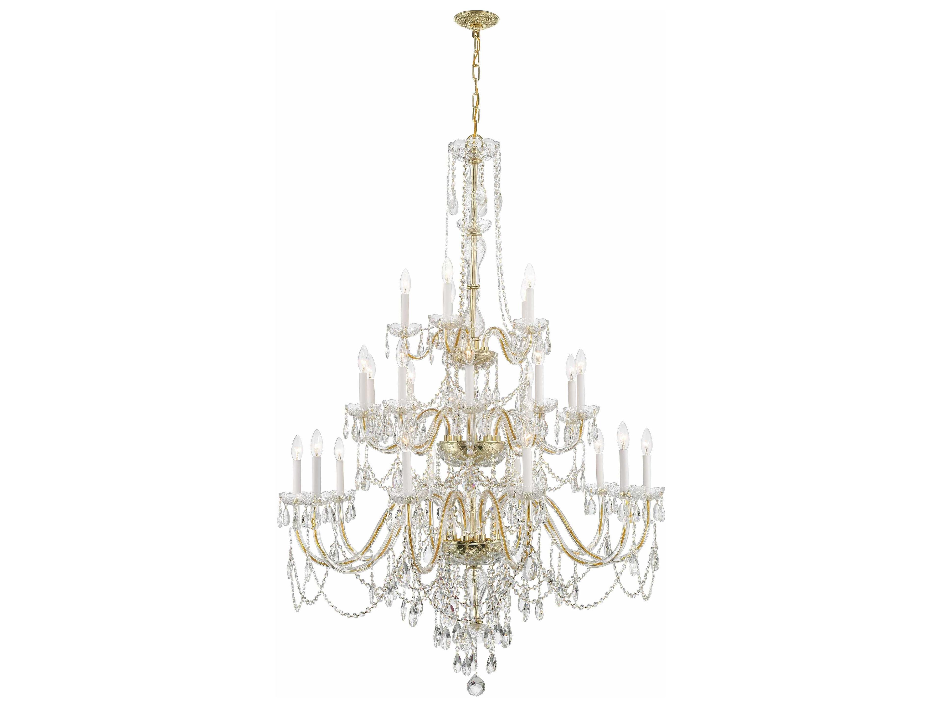 Crystorama Traditional Crystal 25-Light Polished Brass Chrome Glass Candelabra Chandelier