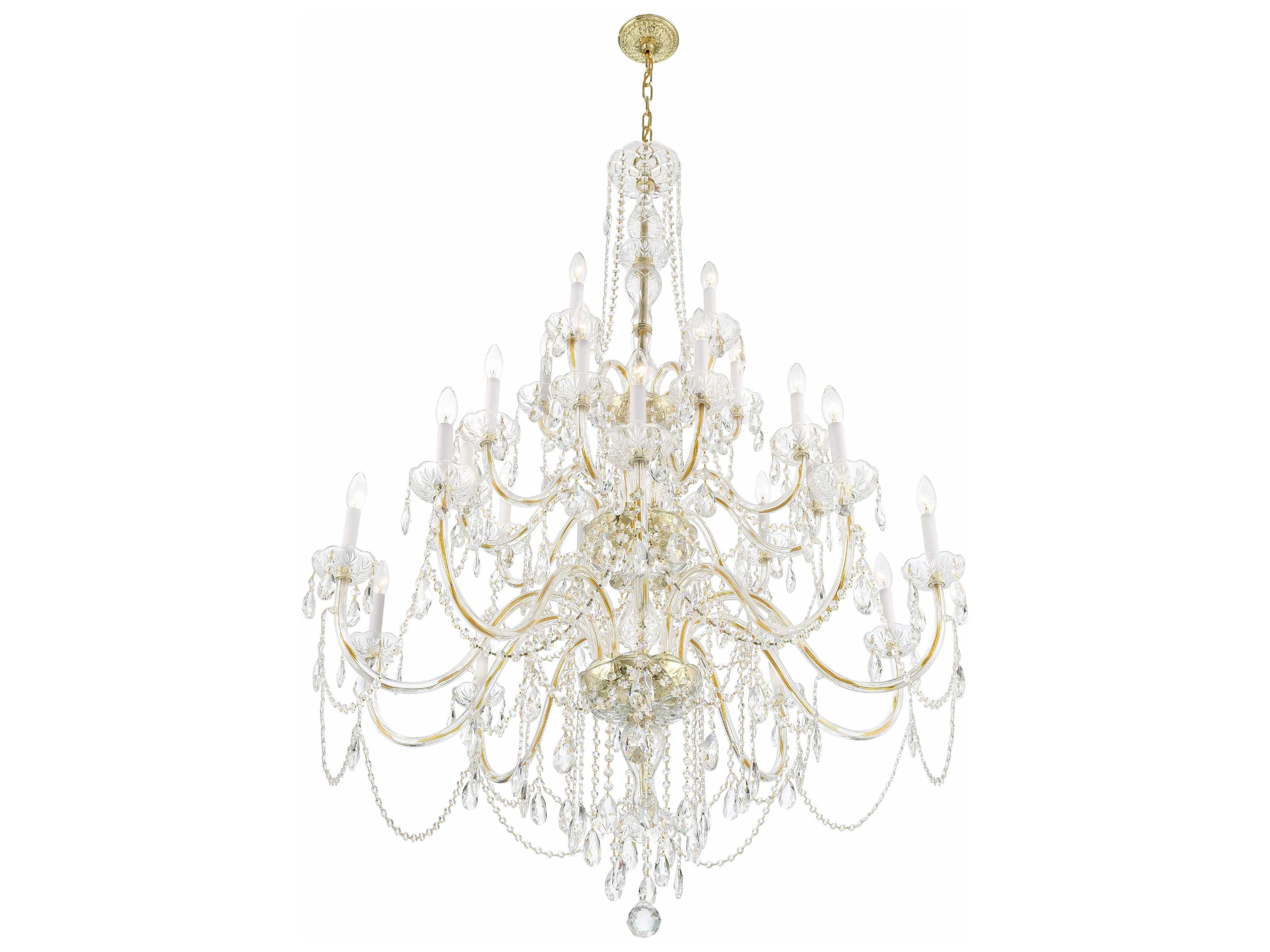 Crystorama Traditional Crystal 25-Light Polished Brass Chrome Glass Candelabra Chandelier