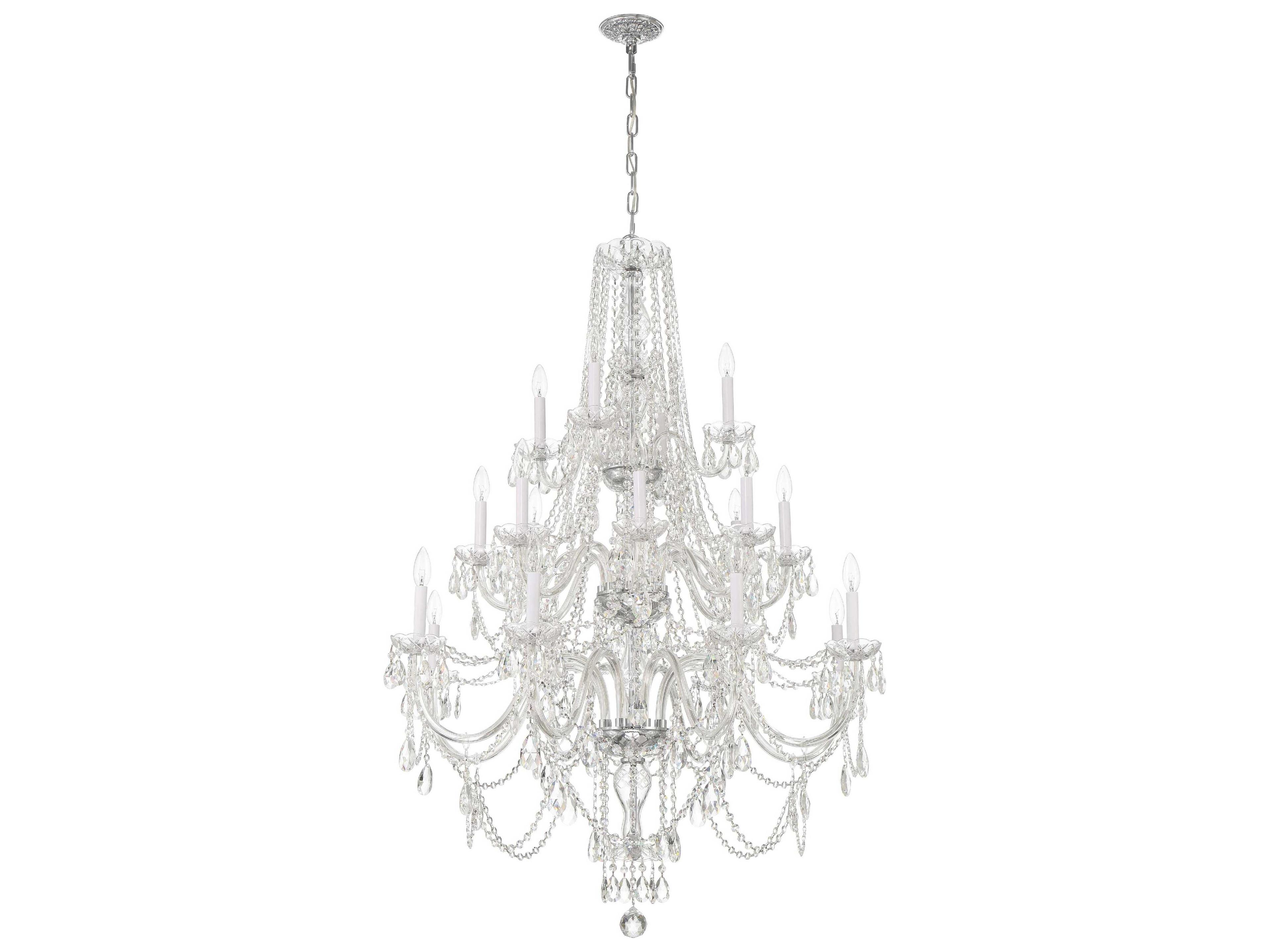 Crystorama Traditional Crystal 20-Light Polished Chrome Glass Candelabra Chandelier