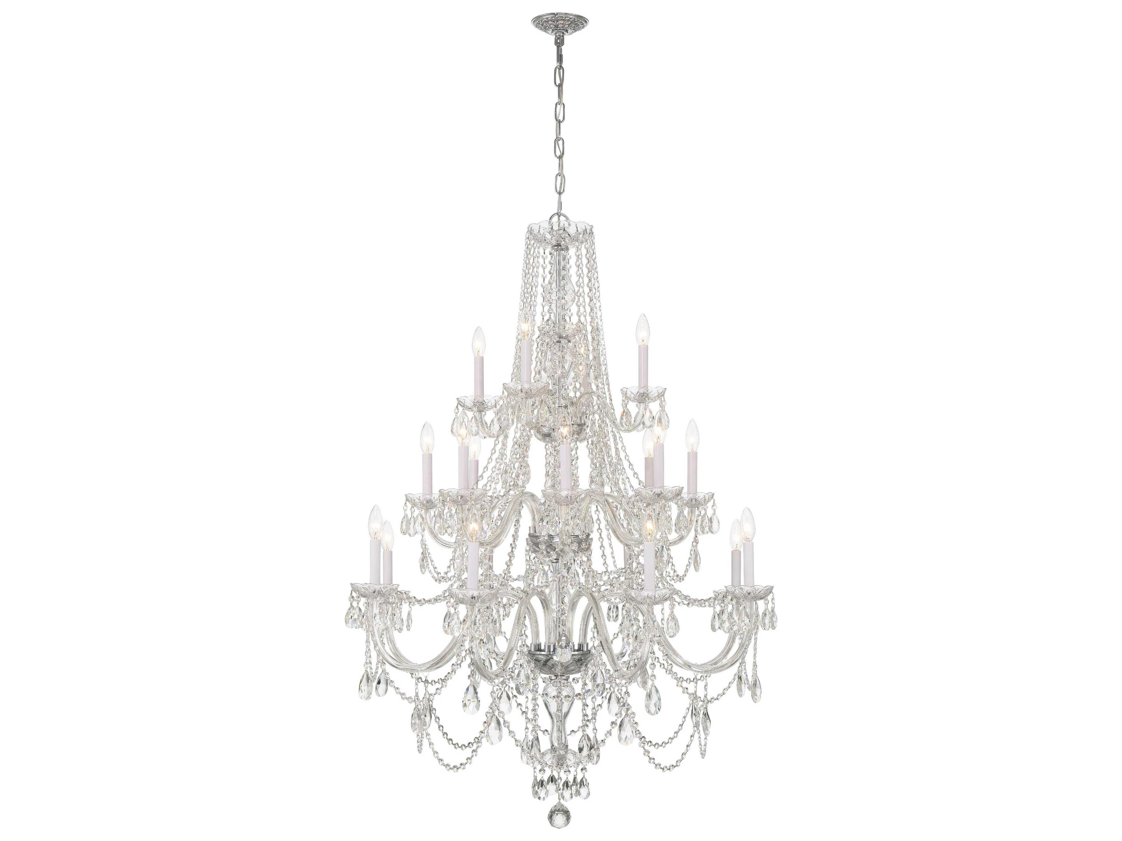 Crystorama Traditional Crystal 20-Light Polished Chrome Glass Candelabra Chandelier