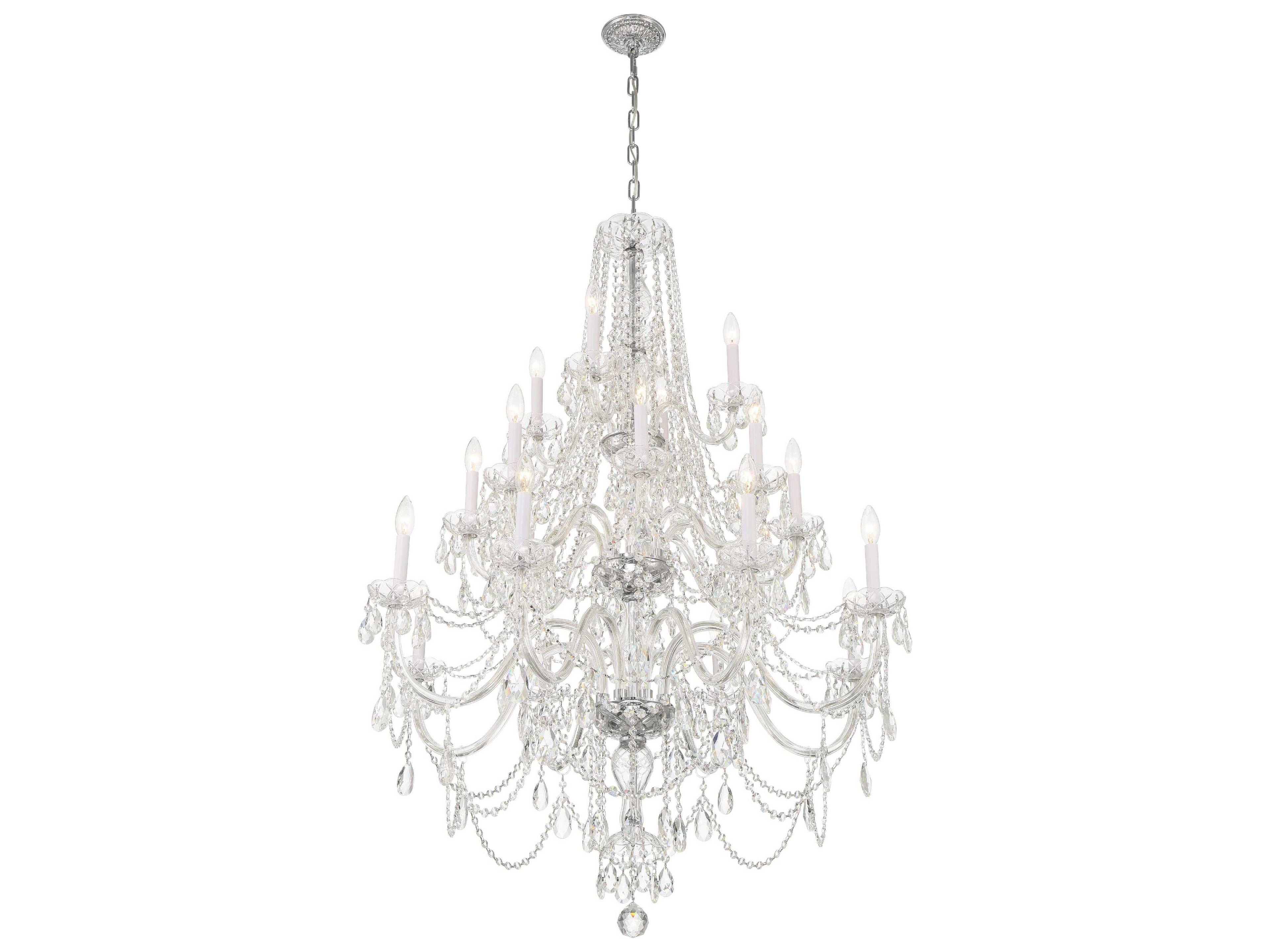 Crystorama Traditional Crystal 20-Light Polished Chrome Glass Candelabra Chandelier