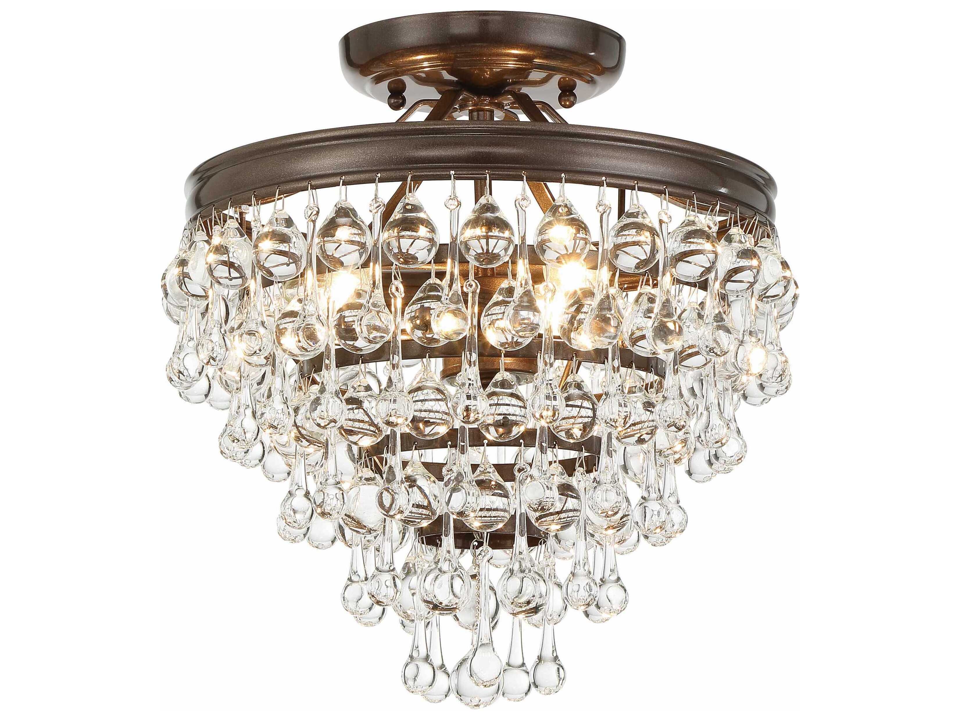 Crystorama Calypso 3-Light Chrome Glass Tiered Semi Flush Mount