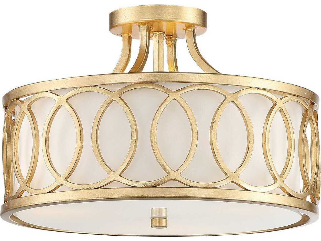 Crystorama Graham 3-Light Antique Gold Drum Semi Flush Mount