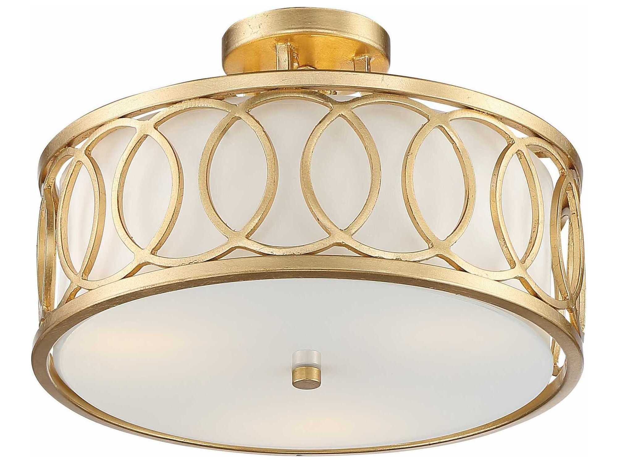 Crystorama Graham 3-Light Antique Gold Drum Semi Flush Mount