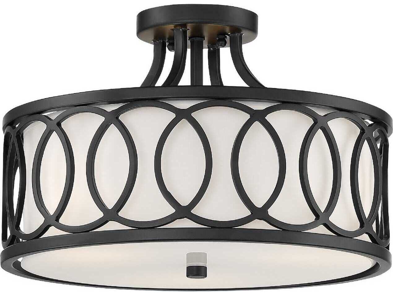 Crystorama Graham 3-Light Matte Black Drum Semi Flush Mount