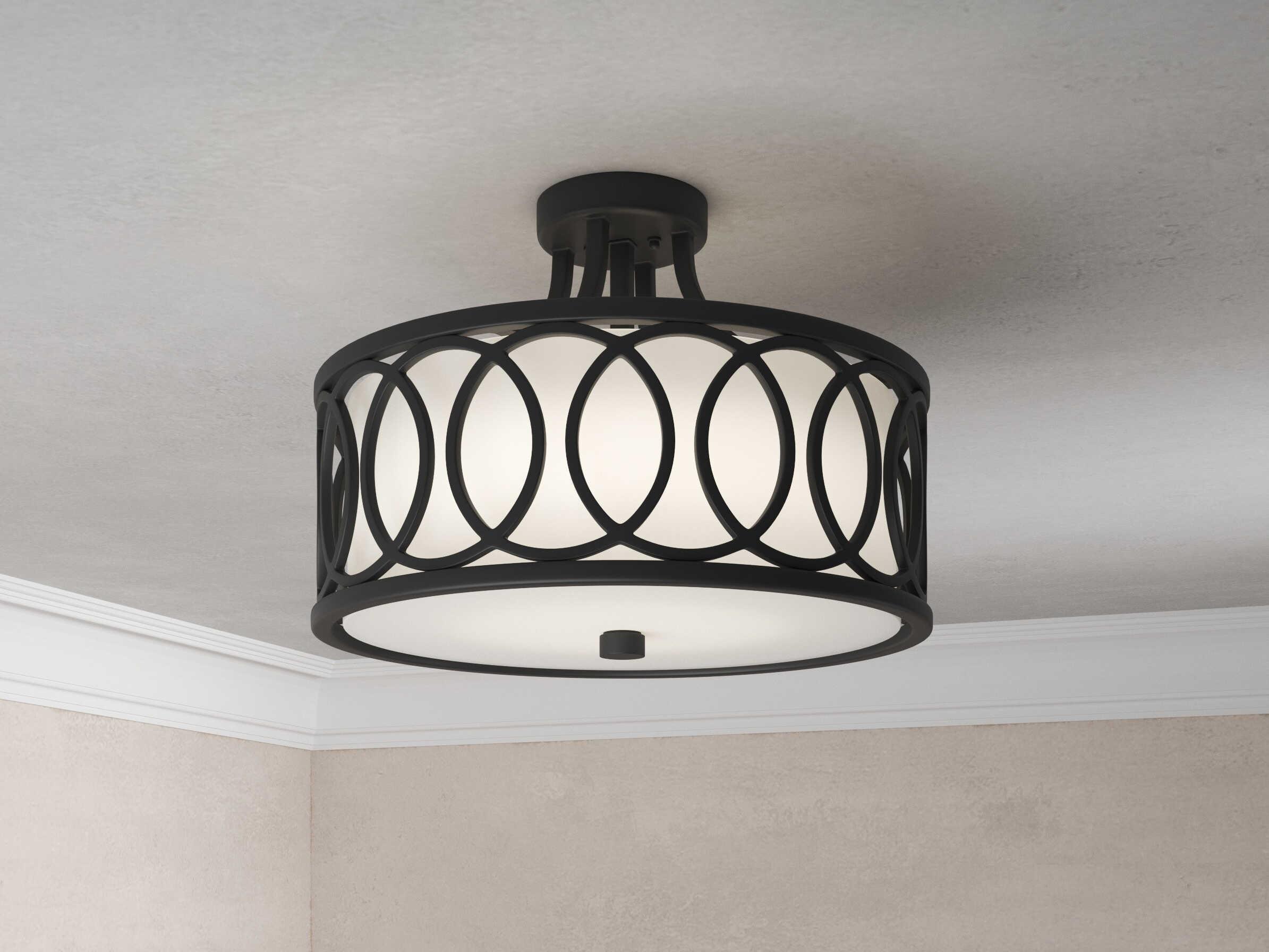 Crystorama Graham 3-Light Matte Black Drum Semi Flush Mount