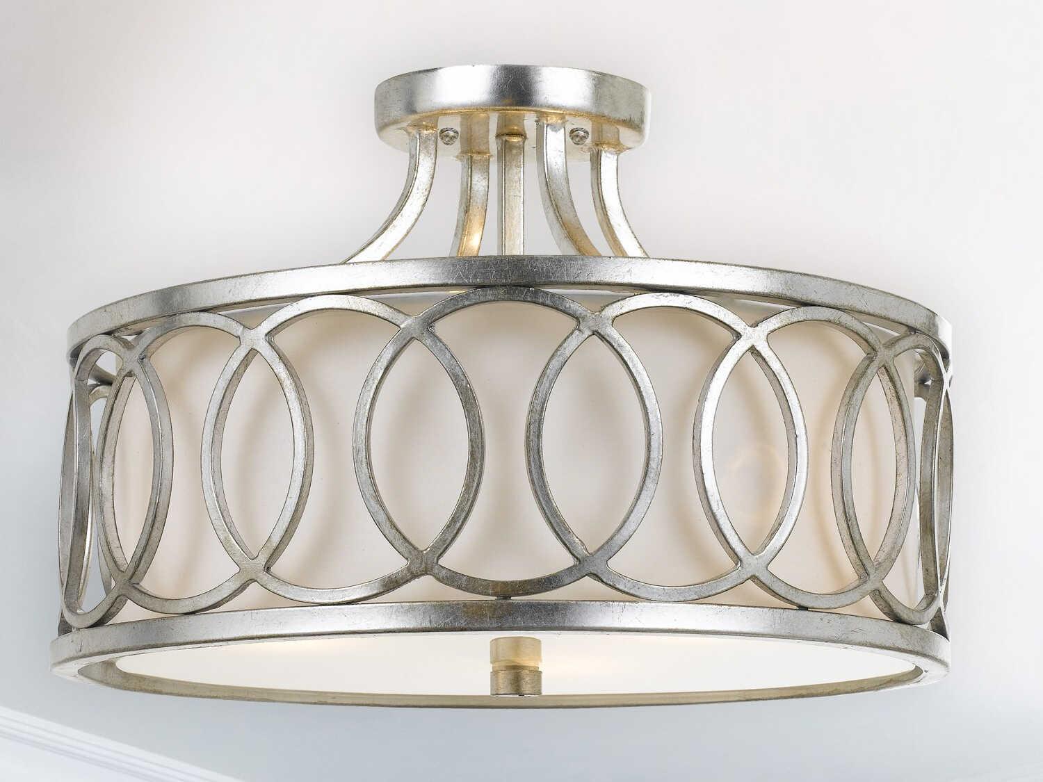 Crystorama Graham 3-Light Antique Silver Drum Semi Flush Mount