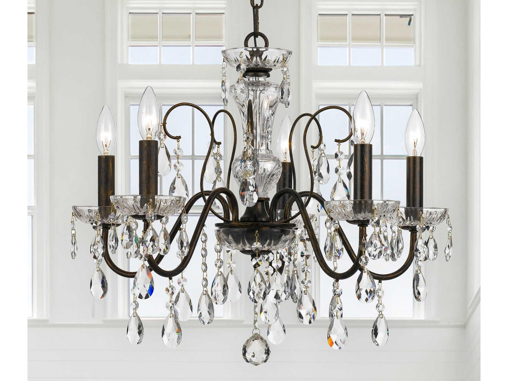 Crystorama Butler 5-Light English Bronze Crystal Candelabra Chandelier