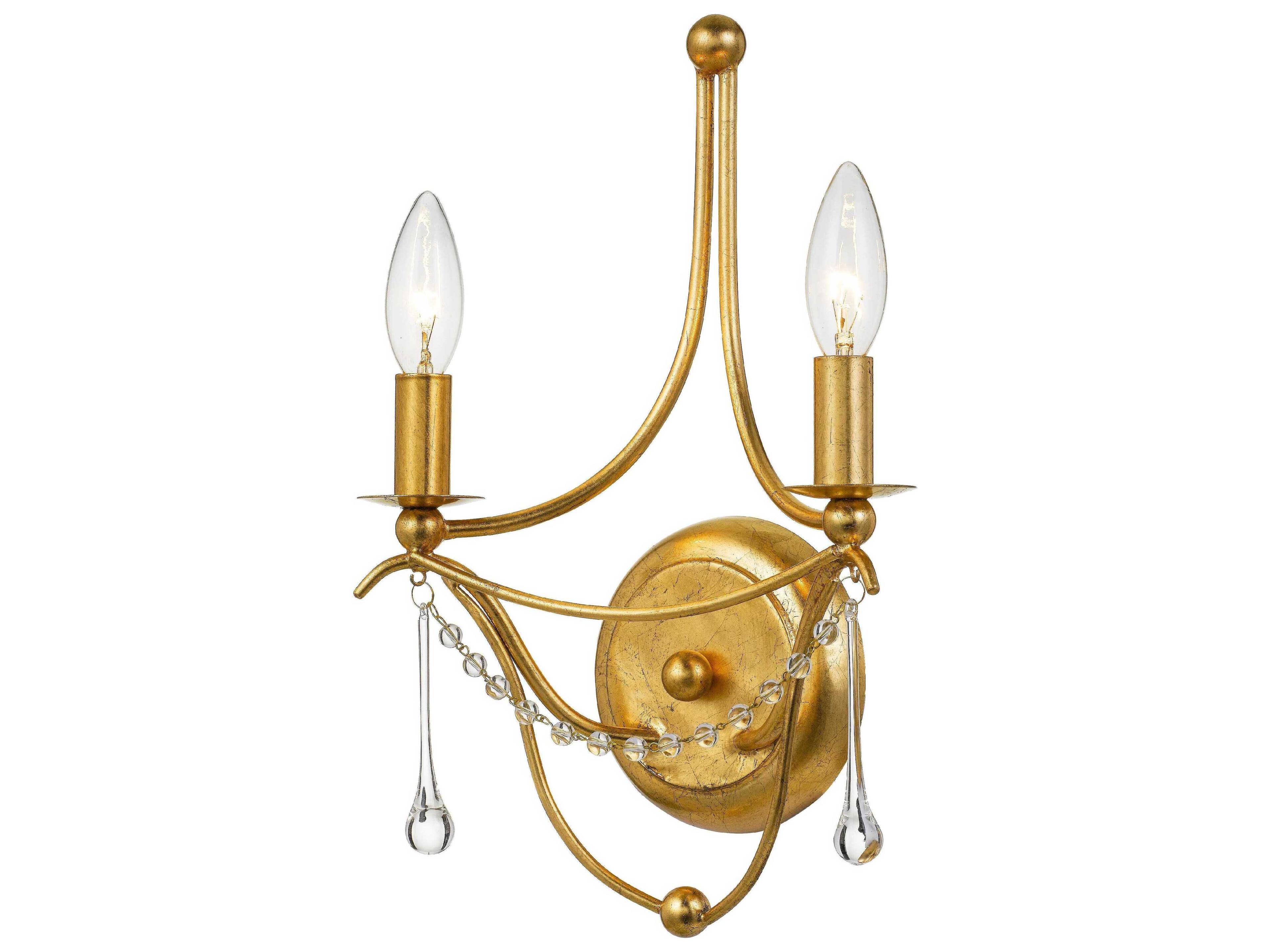 Crystorama Metro 2-Light Antique Gold Crystal Wall Sconce