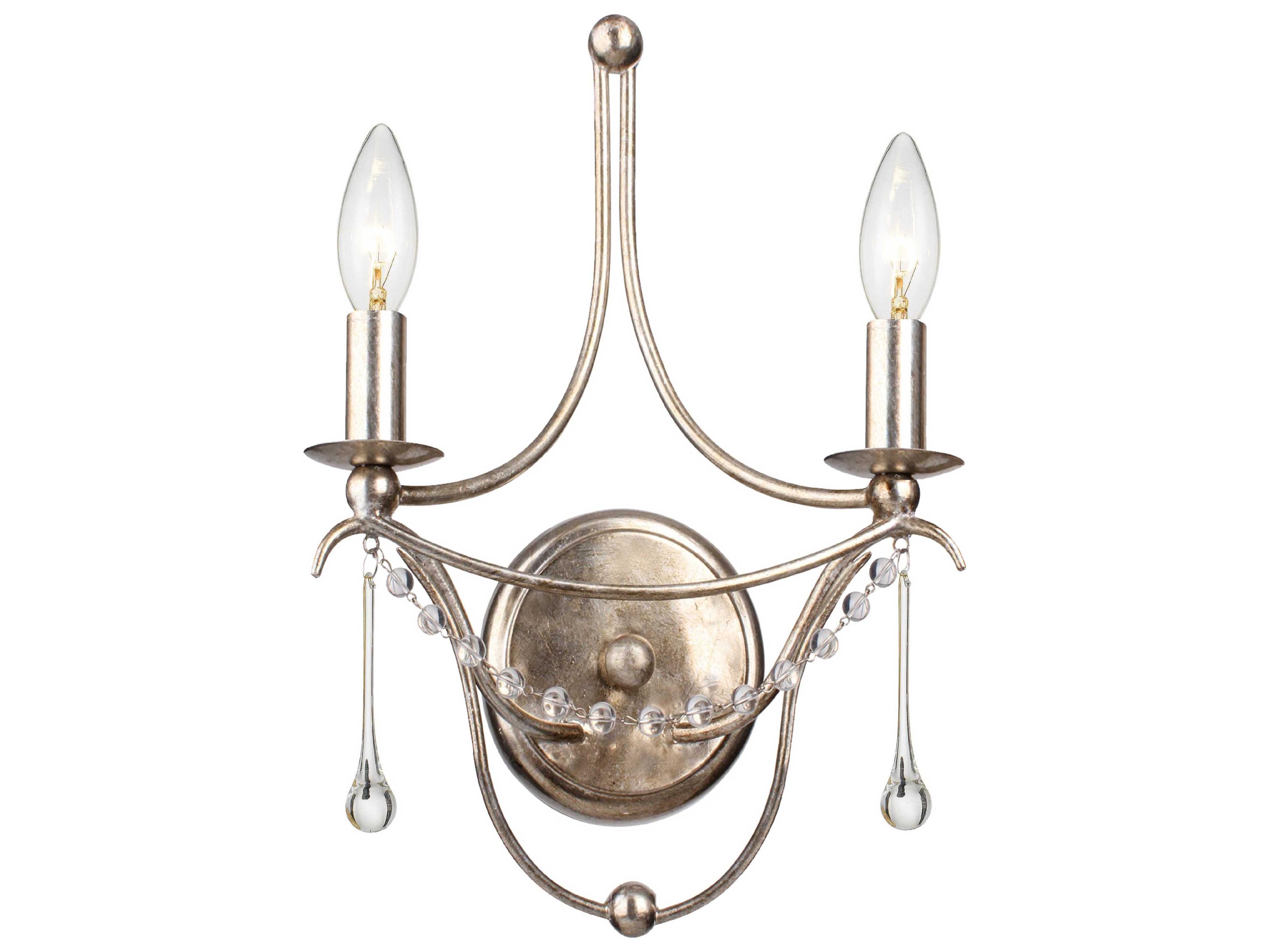 Crystorama Metro 2-Light Antique Silver Crystal Wall Sconce