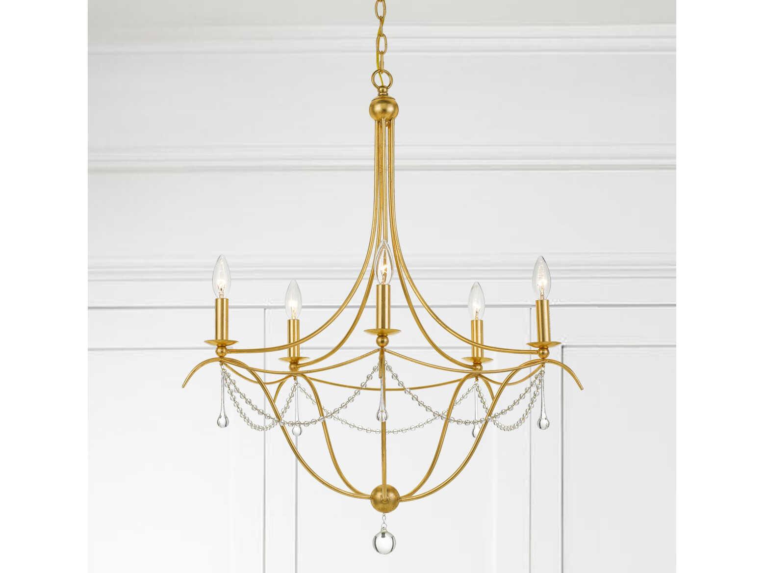 Crystorama Metro 5-Light Antique Gold Crystal Candelabra Chandelier