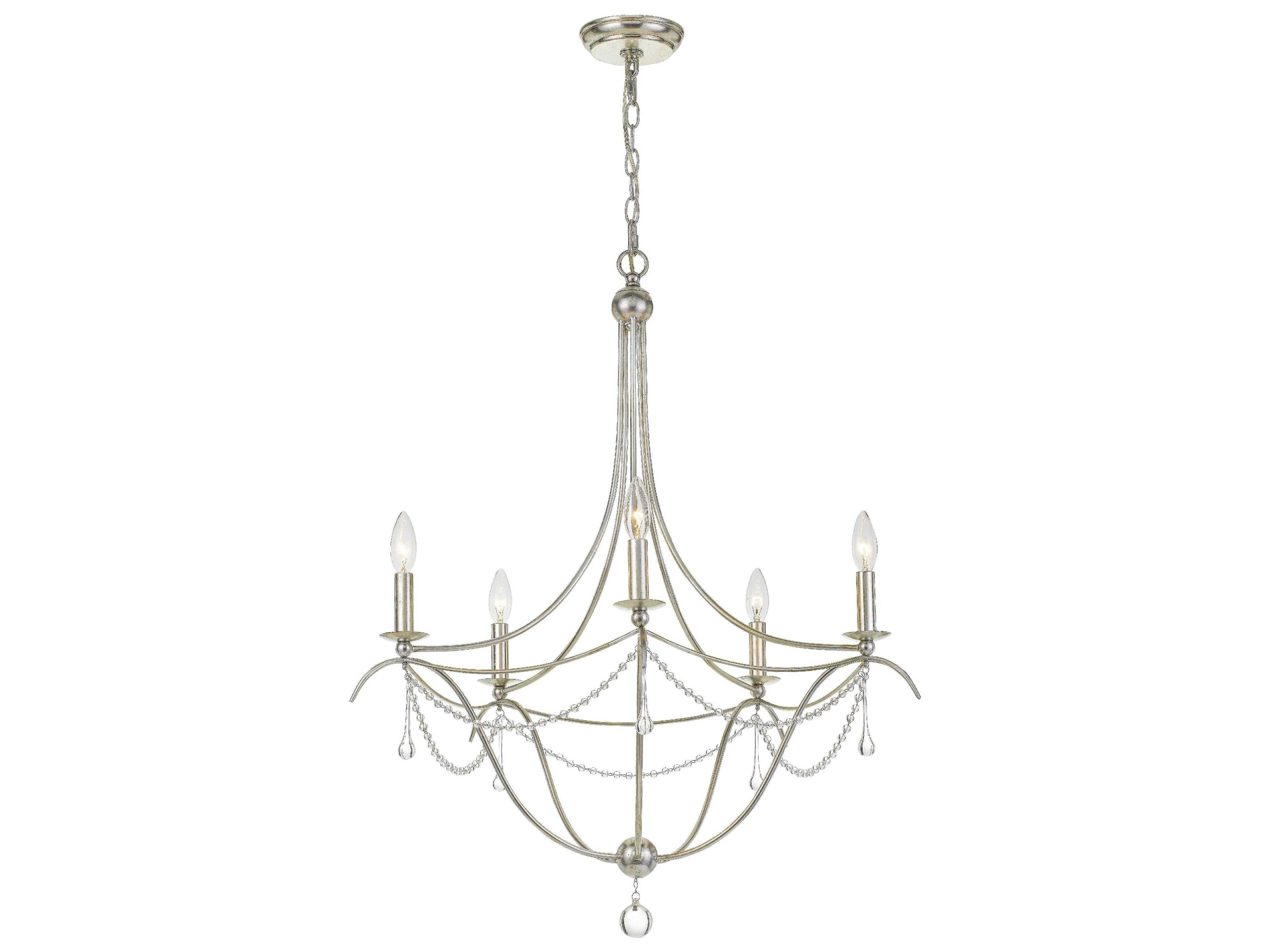 Crystorama Metro 5-Light Antique Silver Glass Candelabra Chandelier