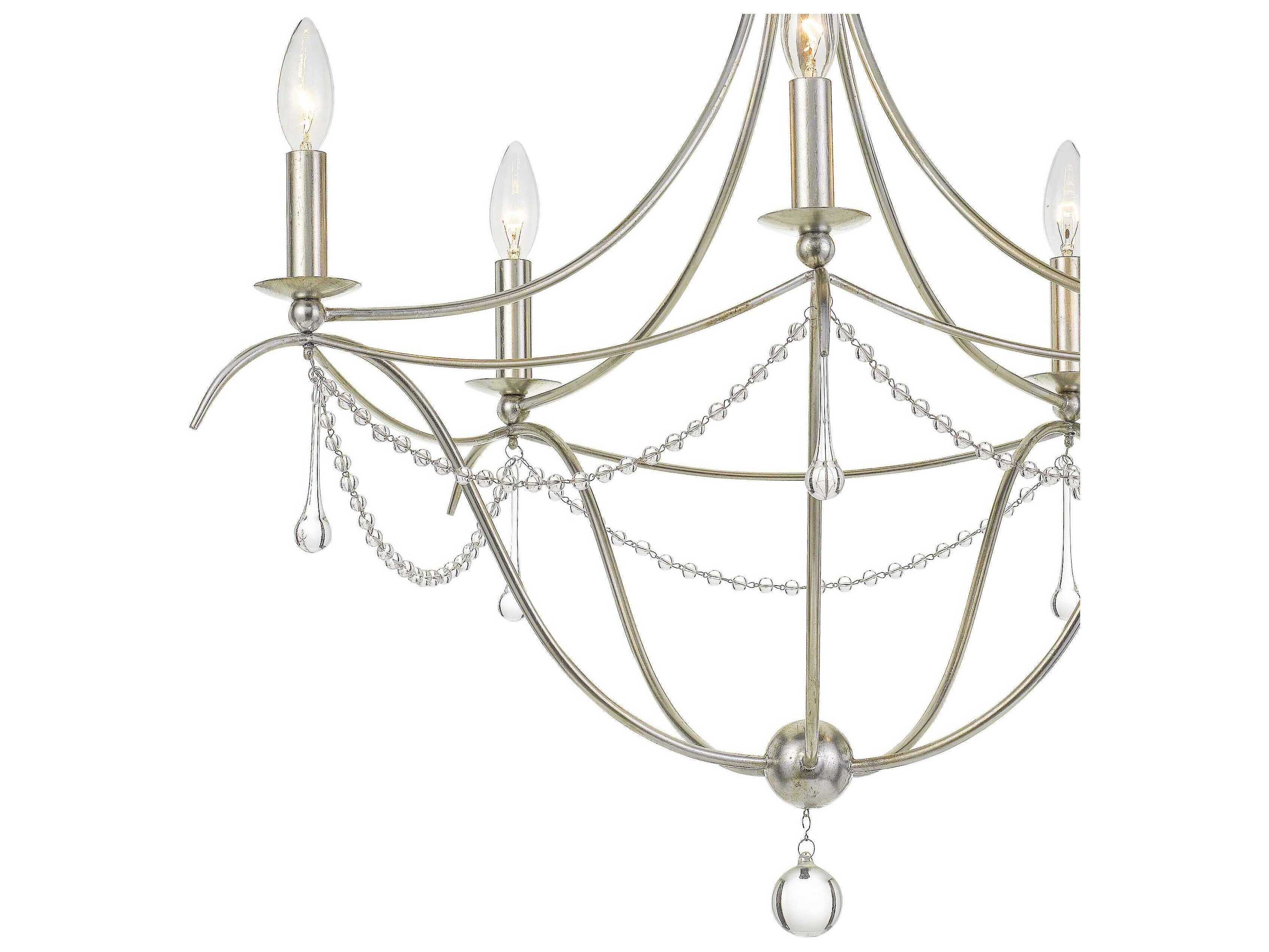 Crystorama Metro 5-Light Antique Silver Glass Candelabra Chandelier