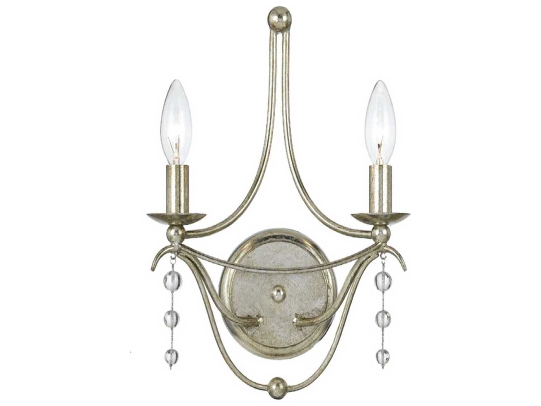 Crystorama Metro 2-Light Antique Silver Crystal Wall Sconce
