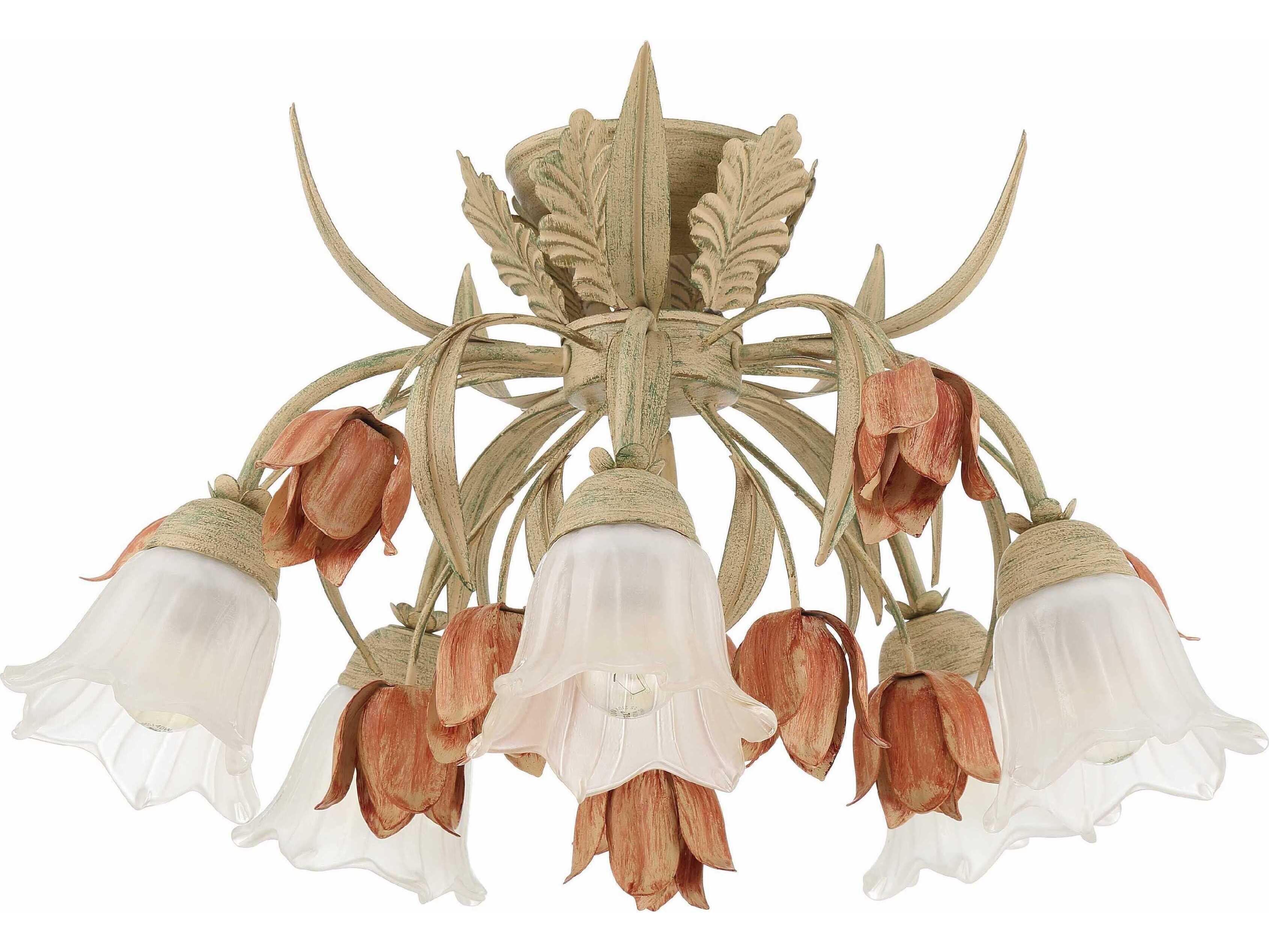 Crystorama Southport 5-Light Sage Rose Off White Glass Semi Flush Mount