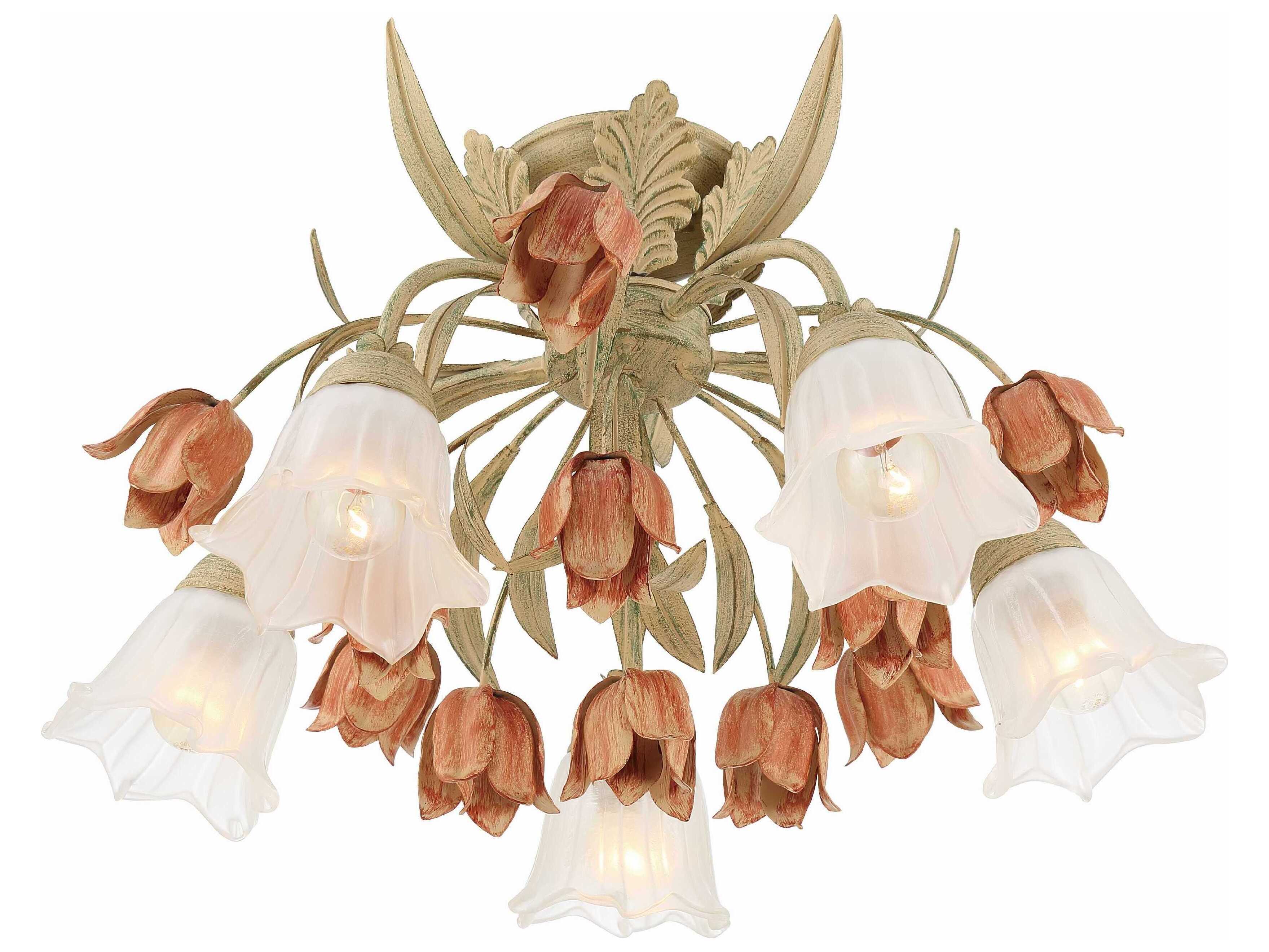 Crystorama Southport 5-Light Sage Rose Off White Glass Semi Flush Mount