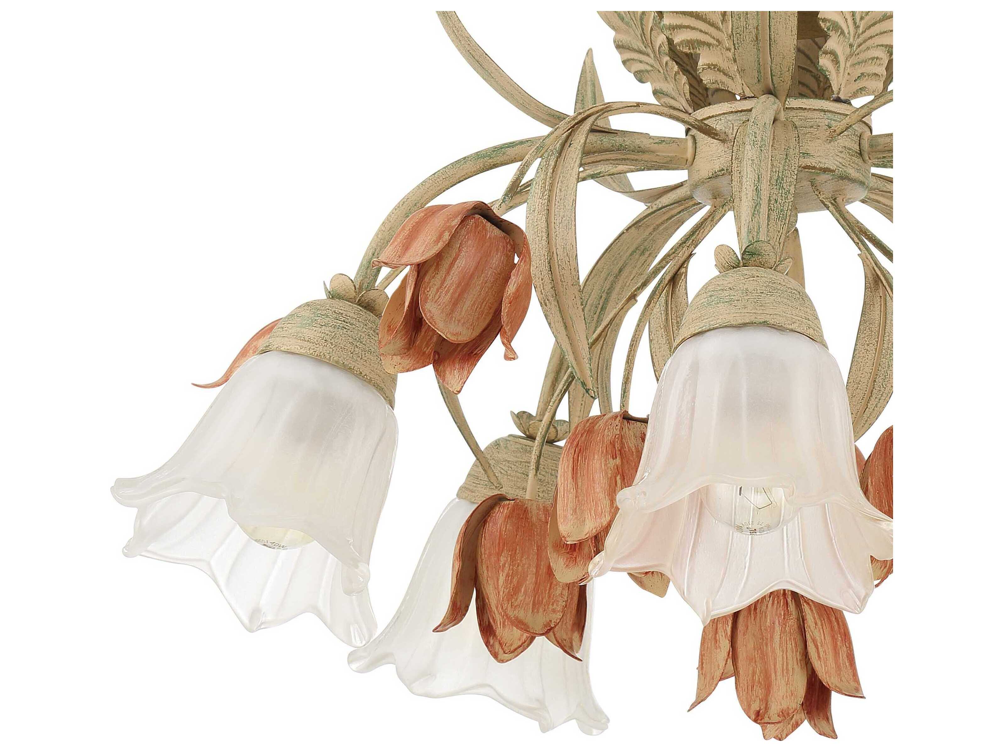 Crystorama Southport 5-Light Sage Rose Off White Glass Semi Flush Mount