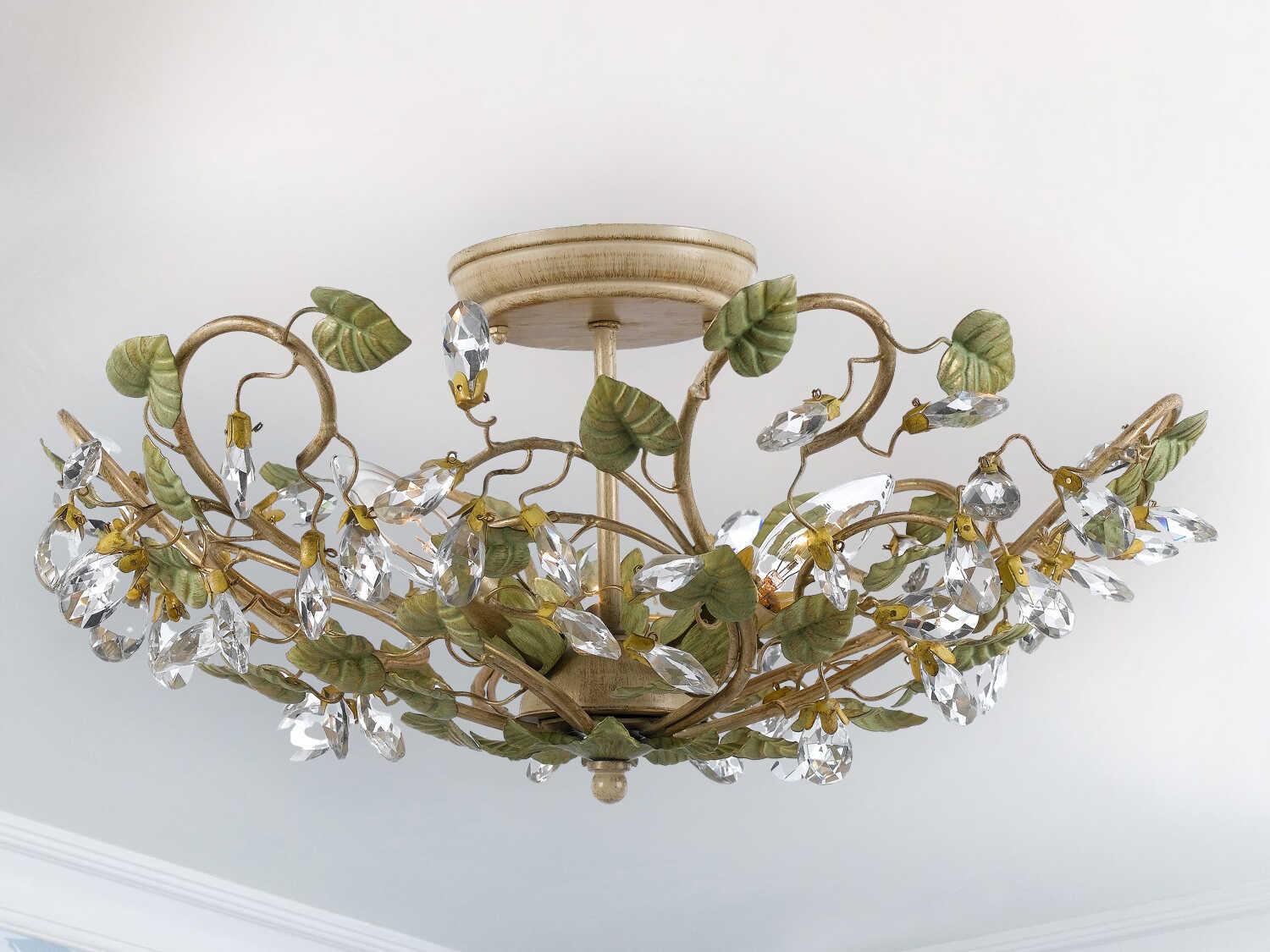 Crystorama Josie 5-Light Champagne Green Tea Off White Crystal Semi Flush Mount