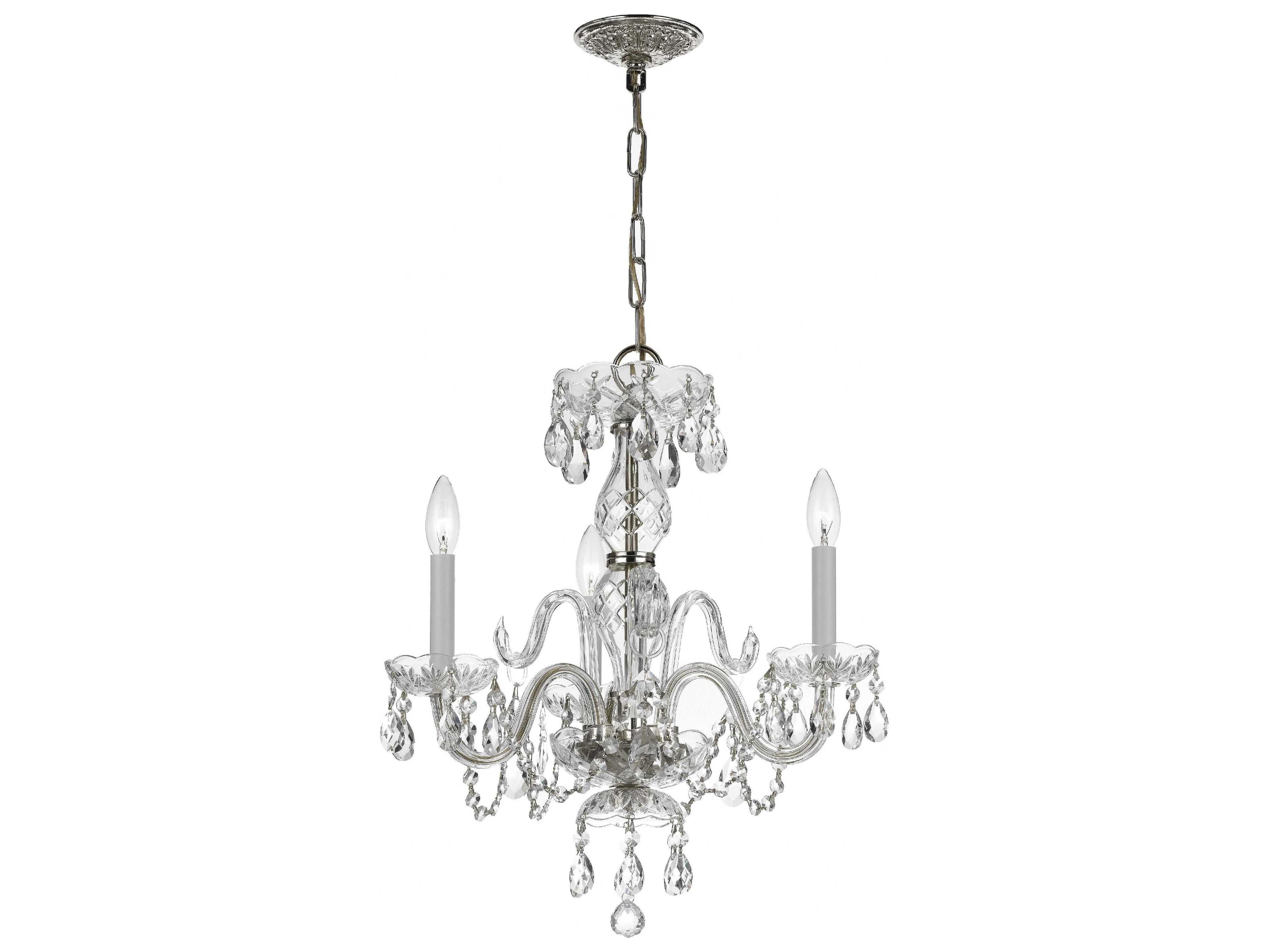 Crystorama Traditional Crystal 3-Light Chrome Glass Candelabra Chandelier