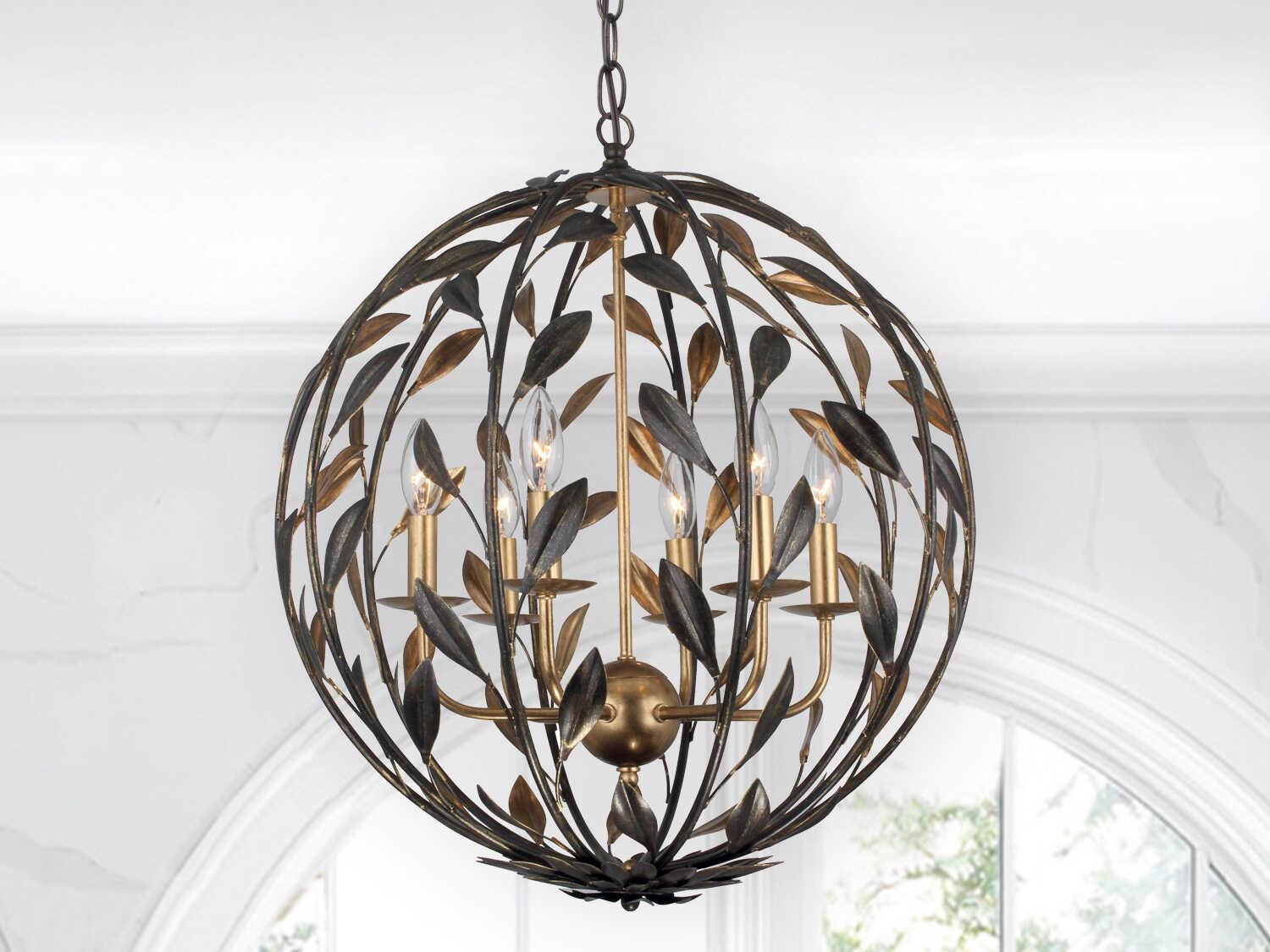 Crystorama Broche 6-Light English Bronze Antique Gold Candelabra Globe Chandelier