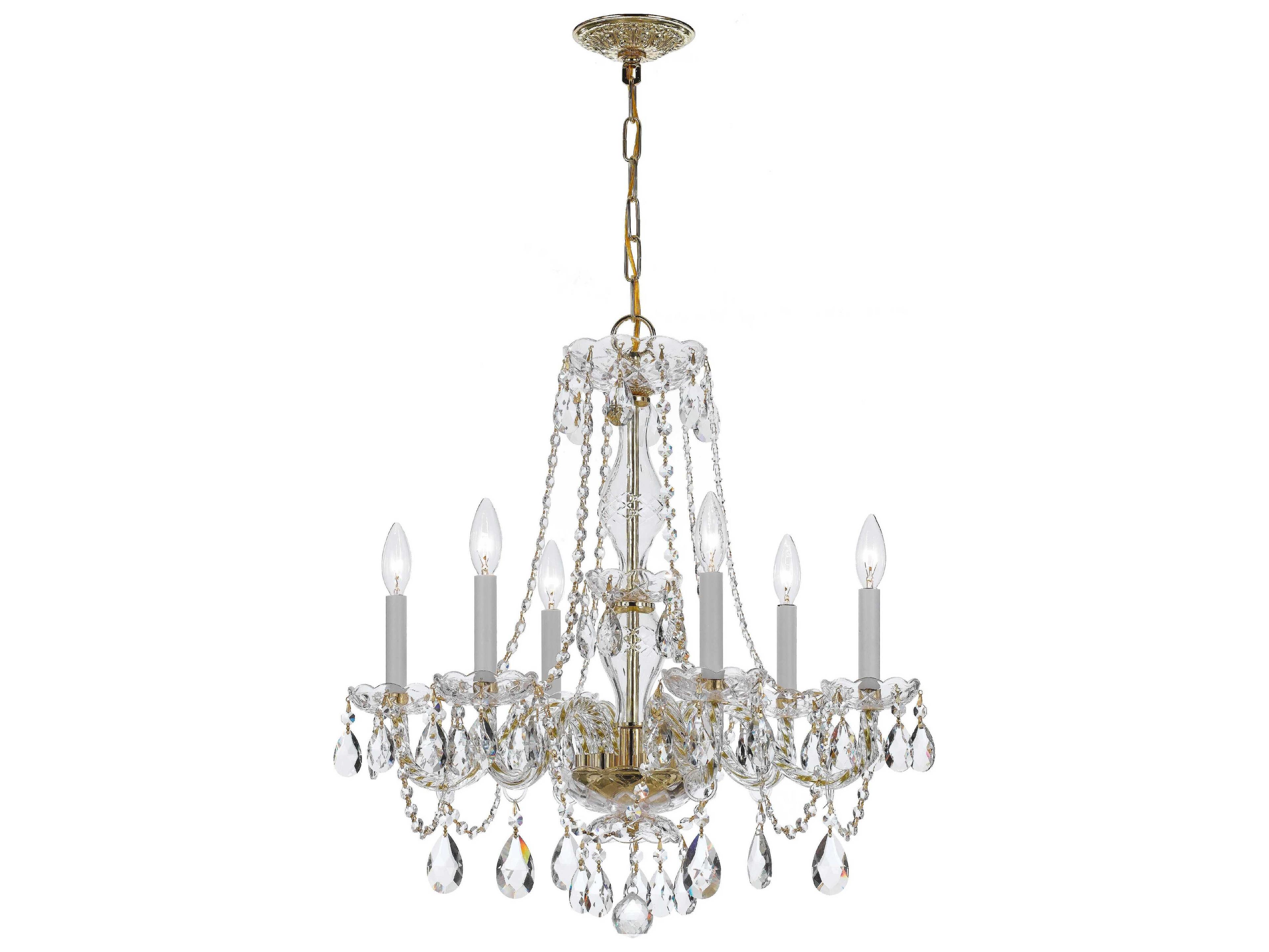 Crystorama Traditional Crystal 6-Light Brass Glass Candelabra Chandelier
