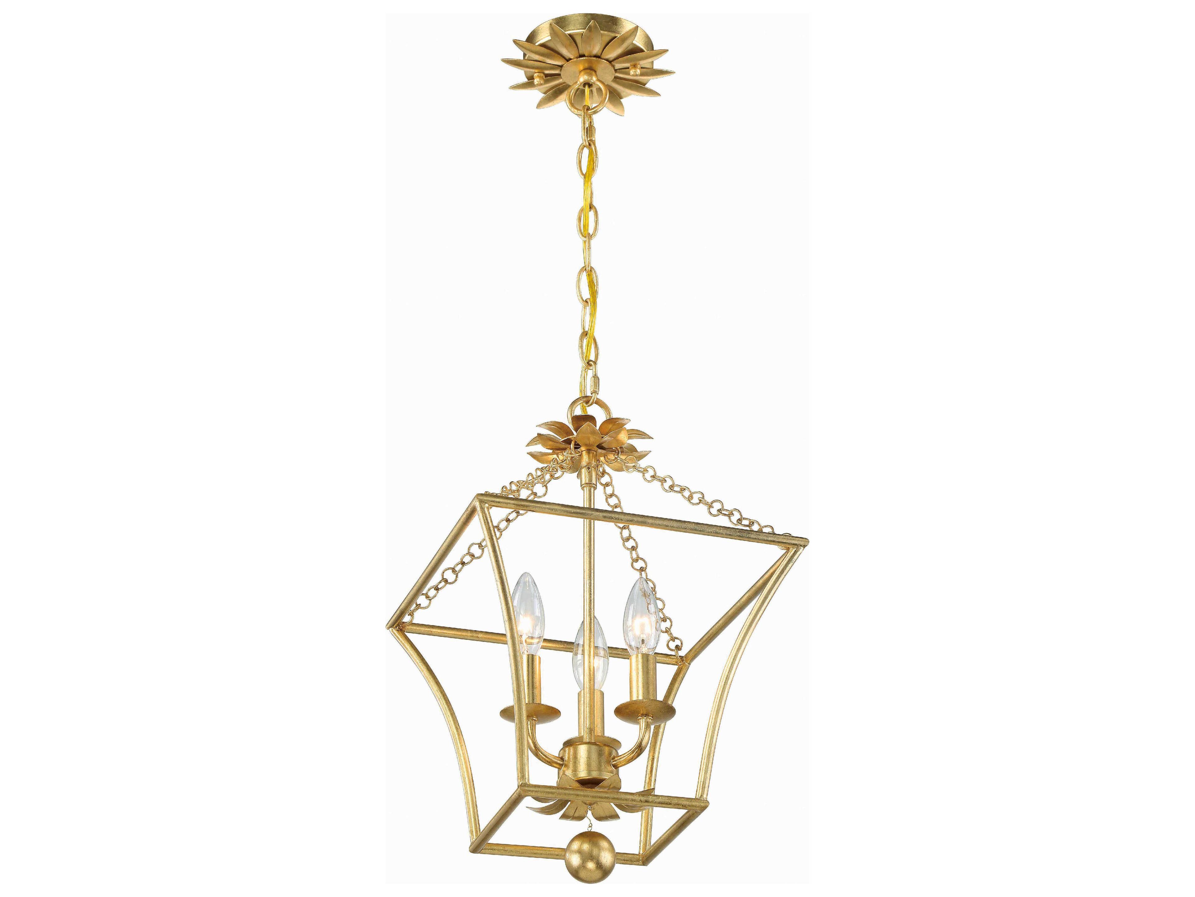 Crystorama Broche 4-Light Antique Gold Candelabra Geometric Lantern Chandelier