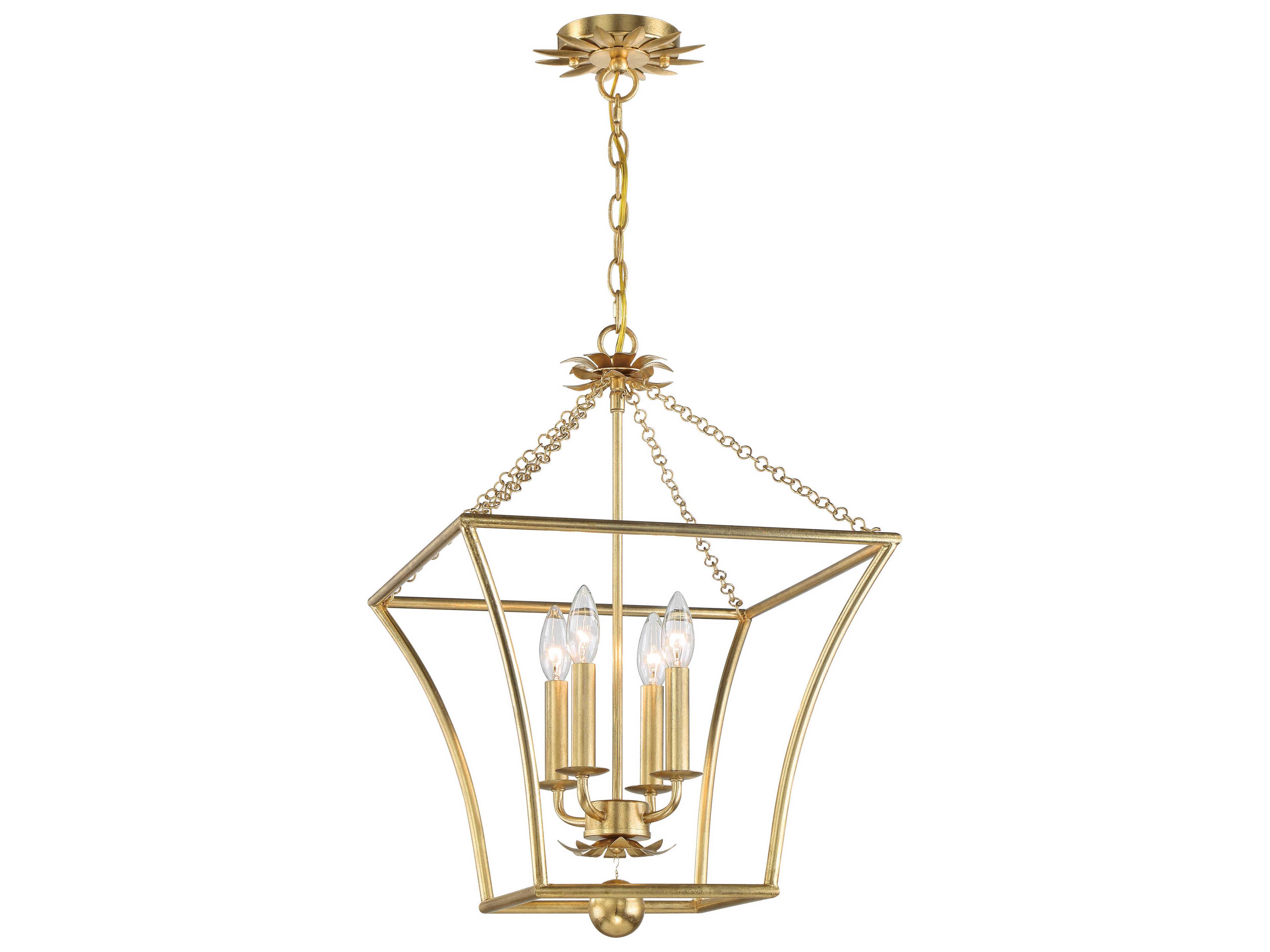 Crystorama Broche 4-Light Antique Gold Candelabra Geometric Lantern Chandelier
