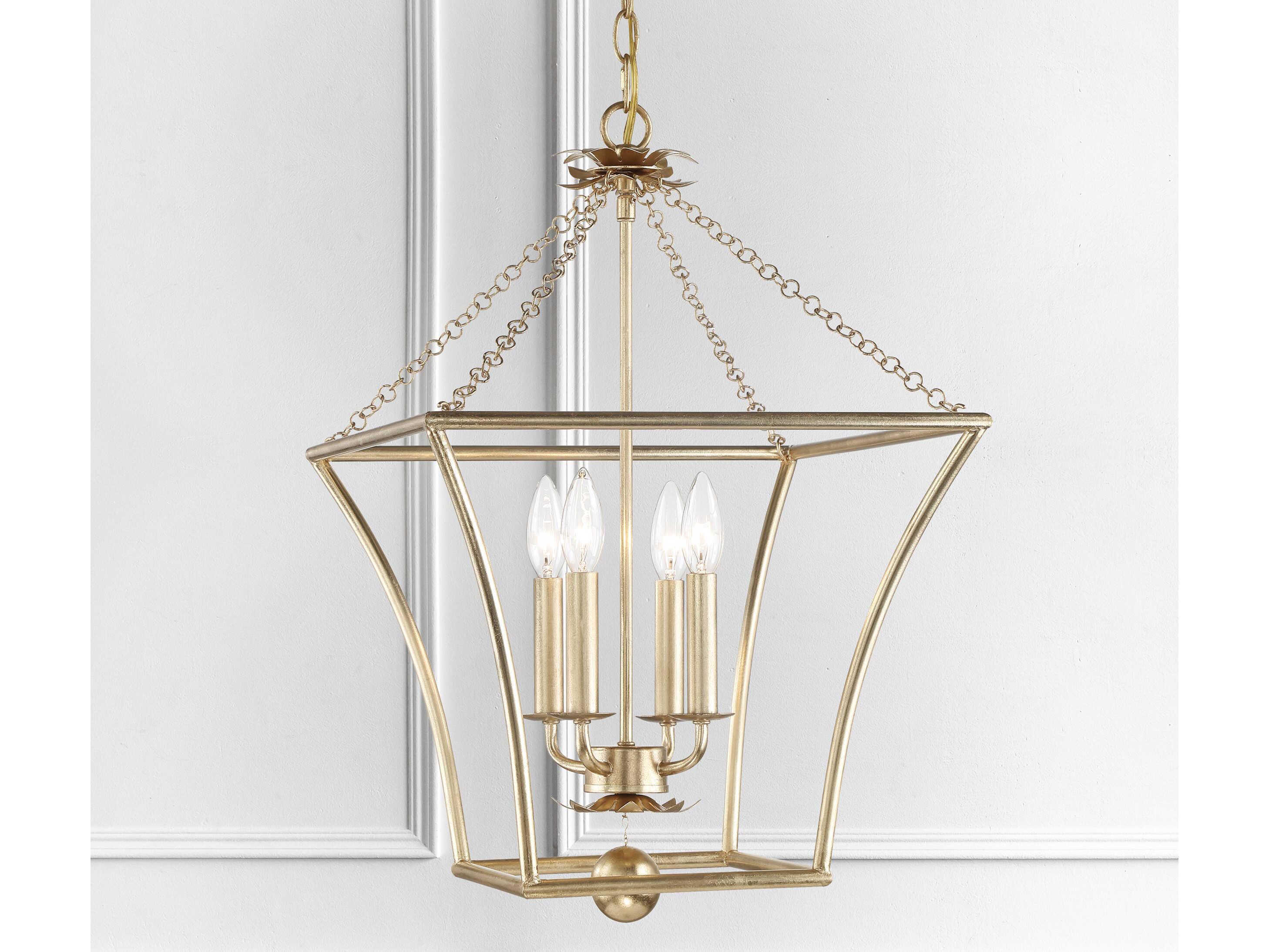 Crystorama Broche 4-Light Antique Gold Candelabra Geometric Lantern Chandelier