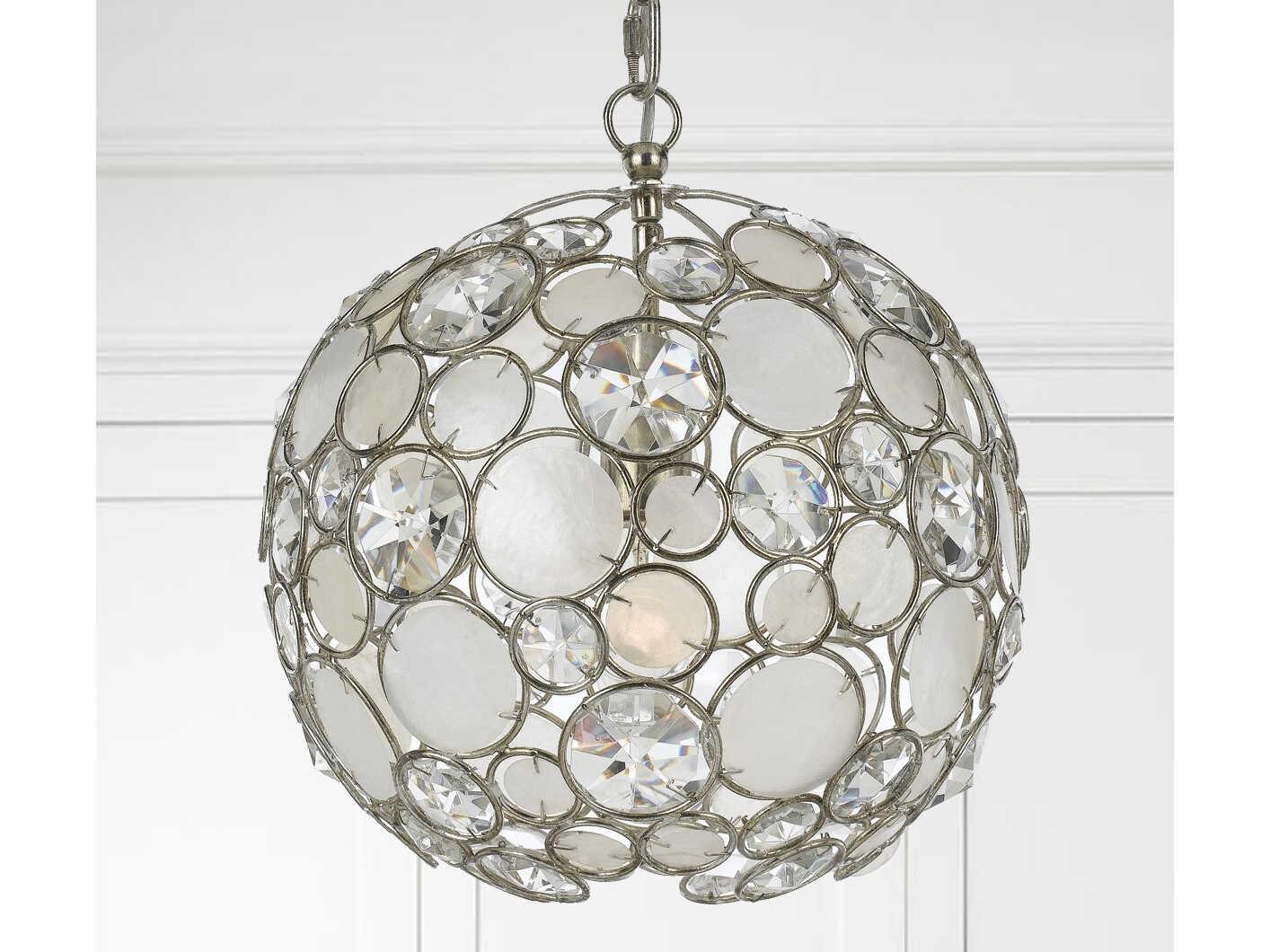 Crystorama Palla 1-Light Antique Silver Crystal Globe Round Pendant