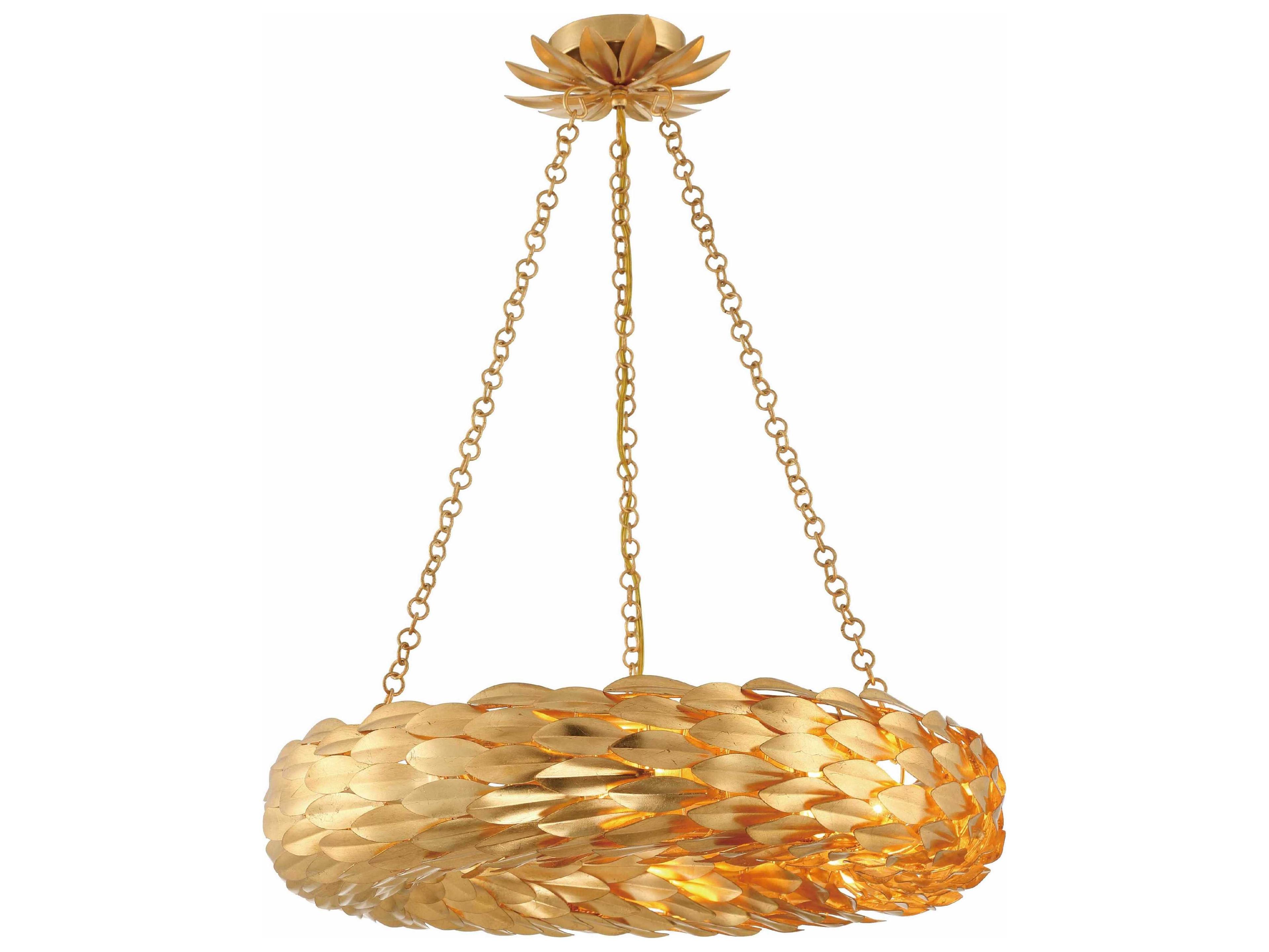 Crystorama Broche 6-Light Antique Gold Round Pendant