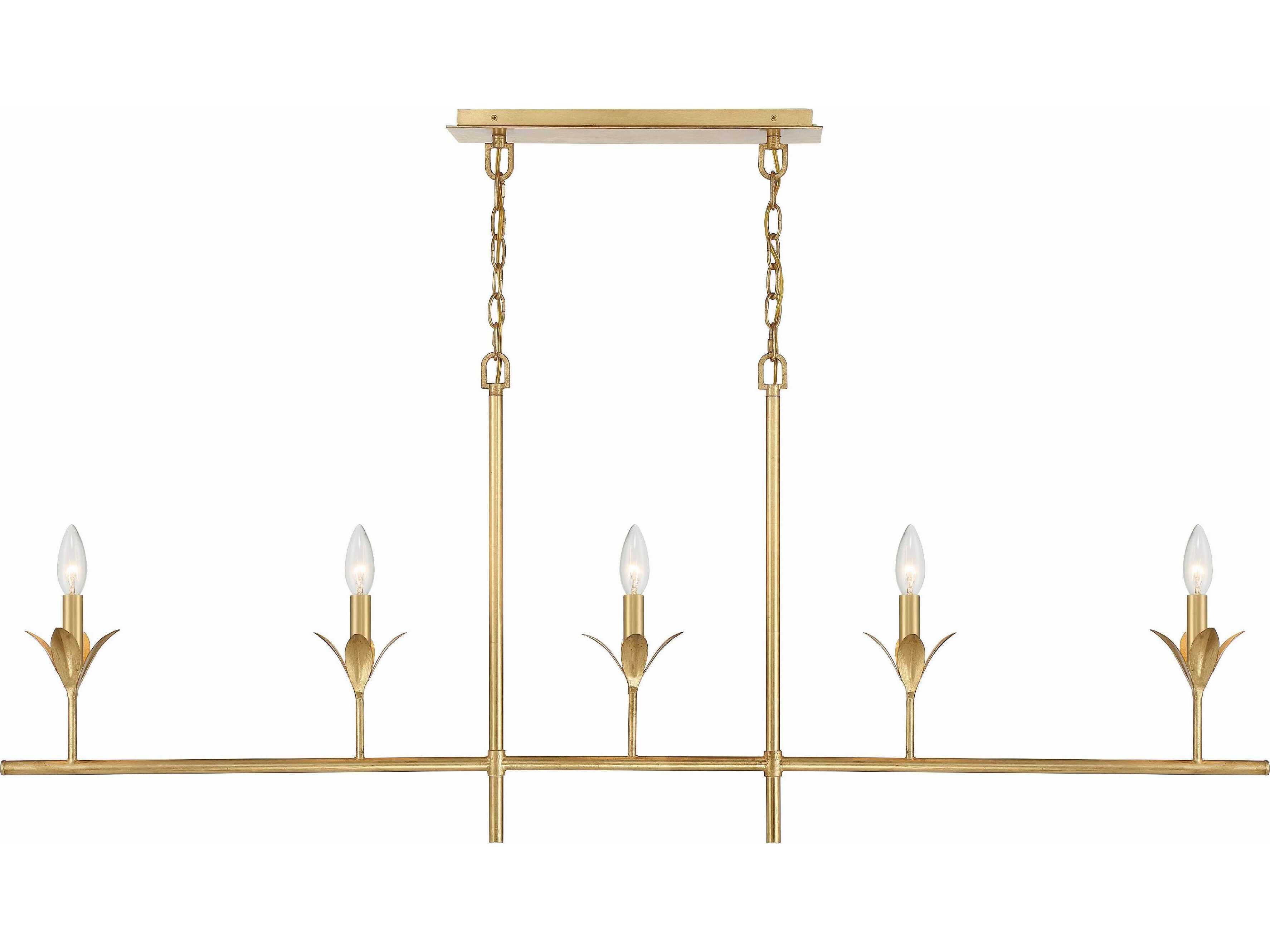 Crystorama Broche 5-Light Antique Gold Linear Island Pendant