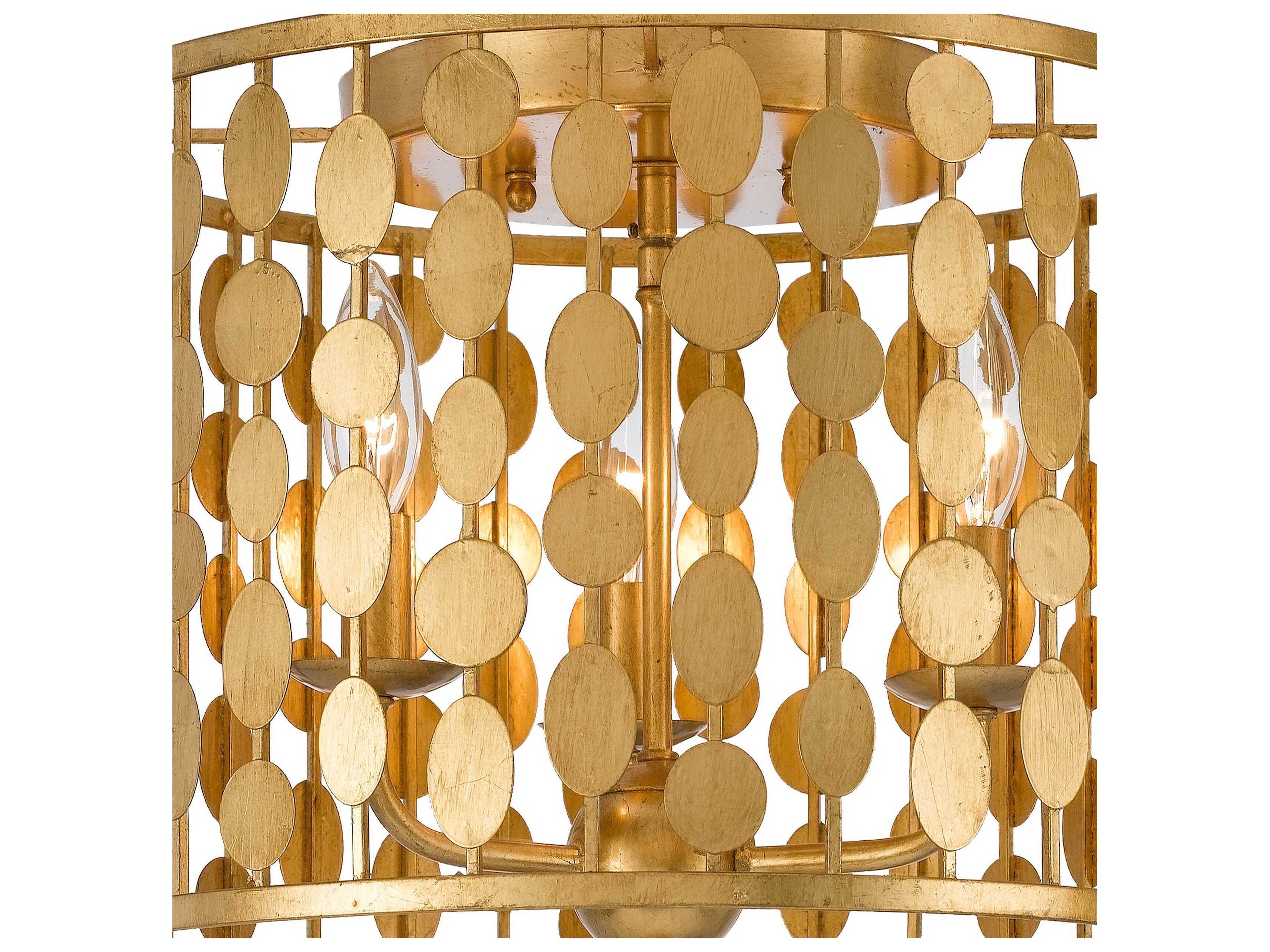 Crystorama Layla 3-Light Gold Drum Flush Mount