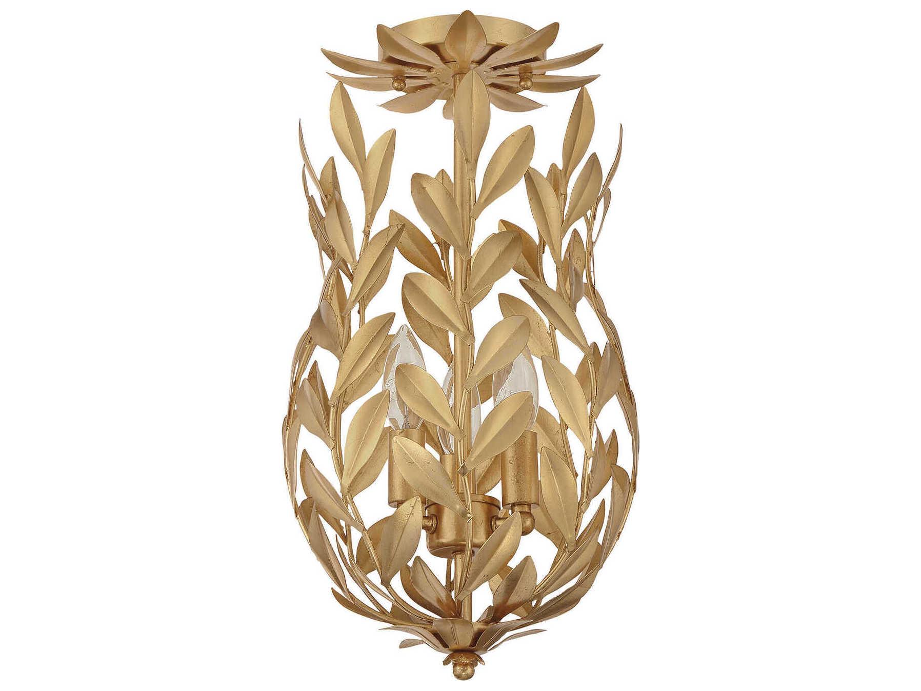 Crystorama Broche 3-Light Antique Gold Semi Flush Mount