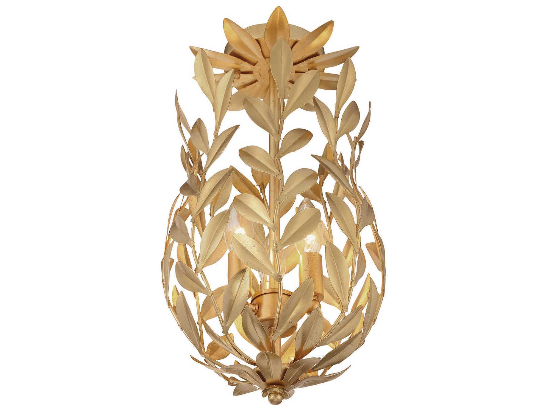 Crystorama Broche 3-Light Antique Gold Semi Flush Mount