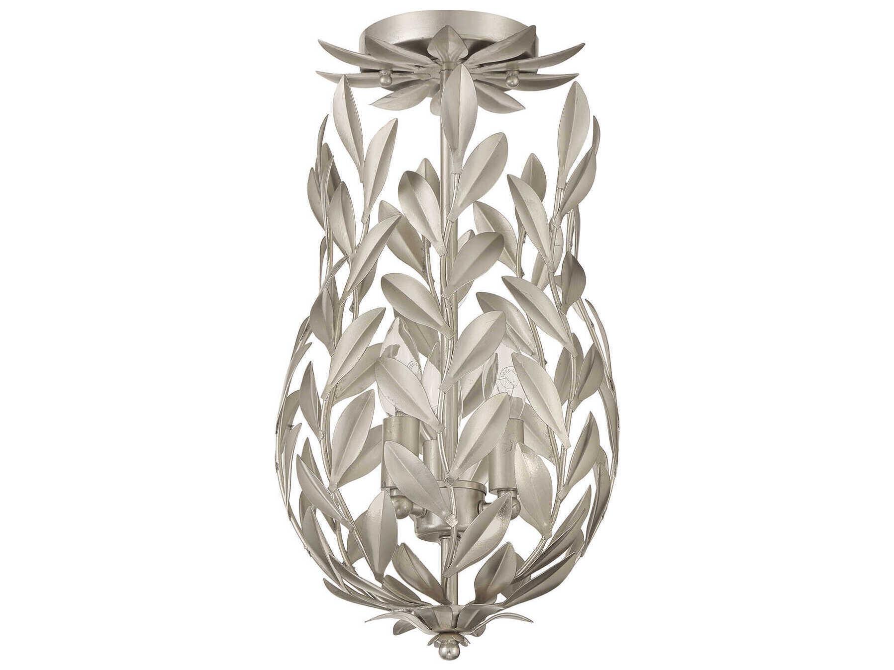 Crystorama Broche 3-Light Antique Silver Semi Flush Mount