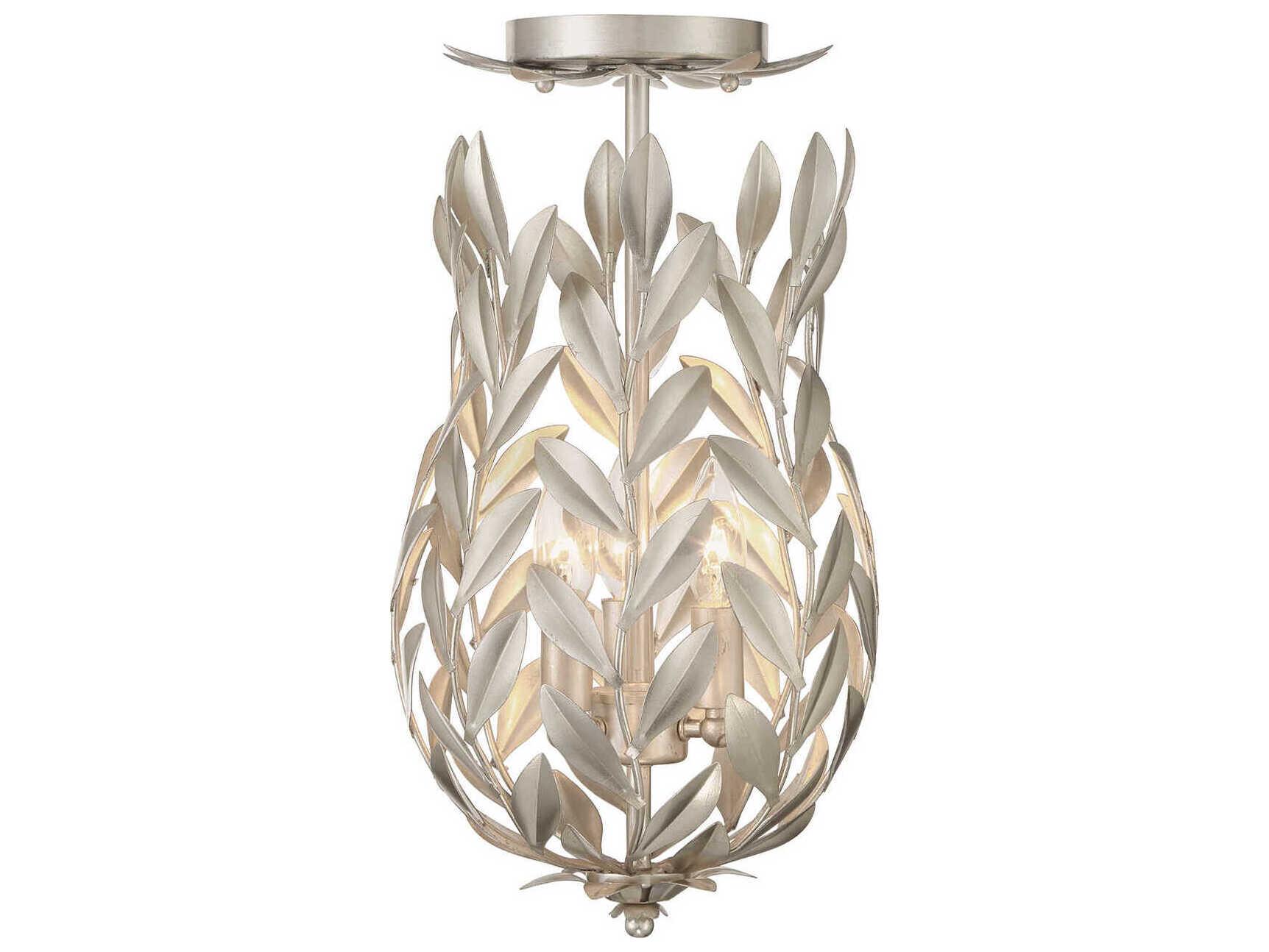 Crystorama Broche 3-Light Antique Silver Semi Flush Mount