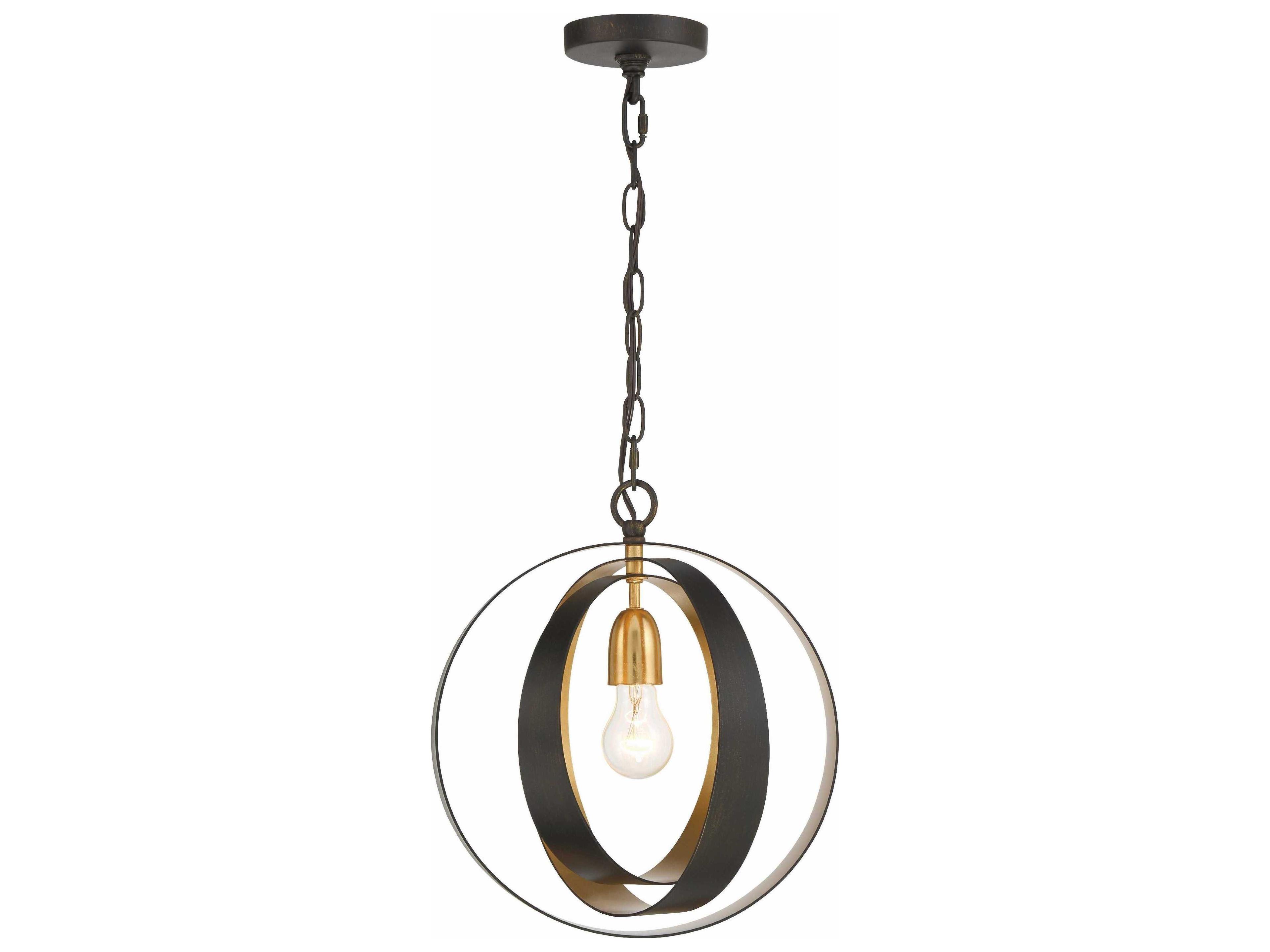 Crystorama Luna 1-Light English Bronze Antique Gold Geometric Round Mini Pendant