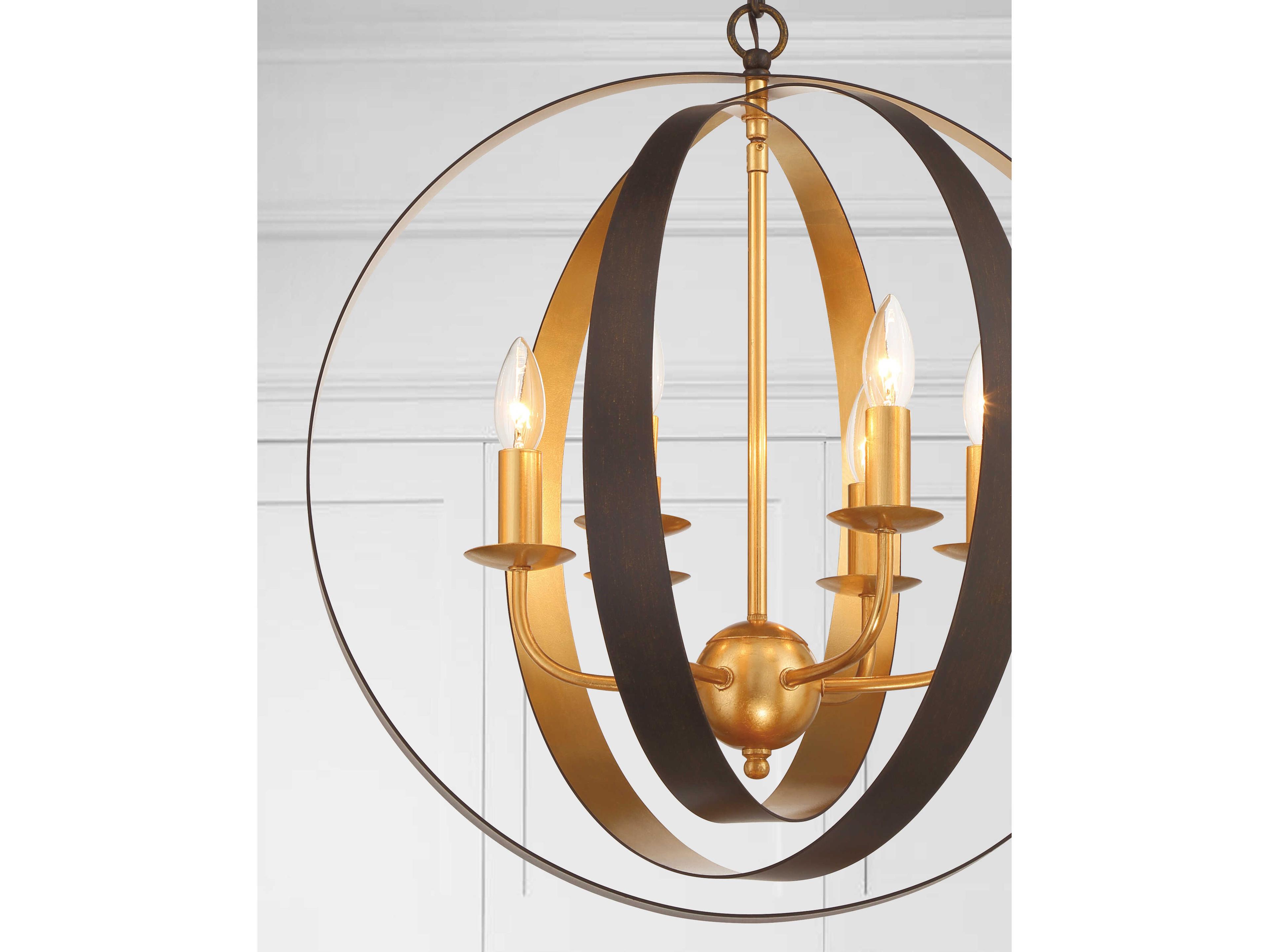 Crystorama Luna 6-Light English Bronze Antique Gold Candelabra Globe Chandelier