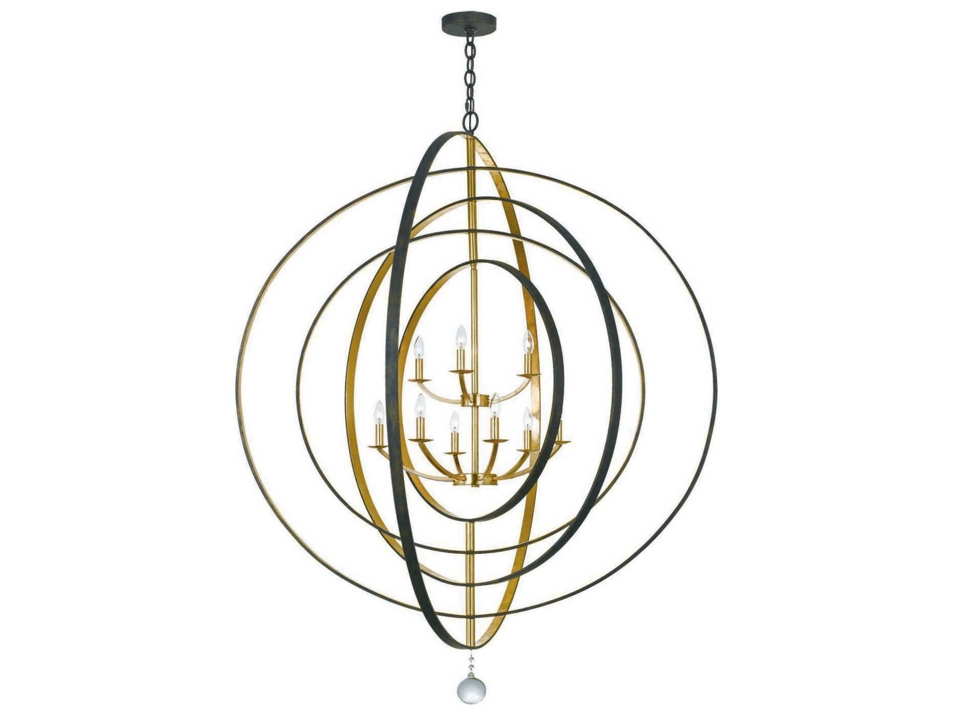 Crystorama Luna 9-Light English Bronze Antique Gold Candelabra Globe Tiered Chandelier