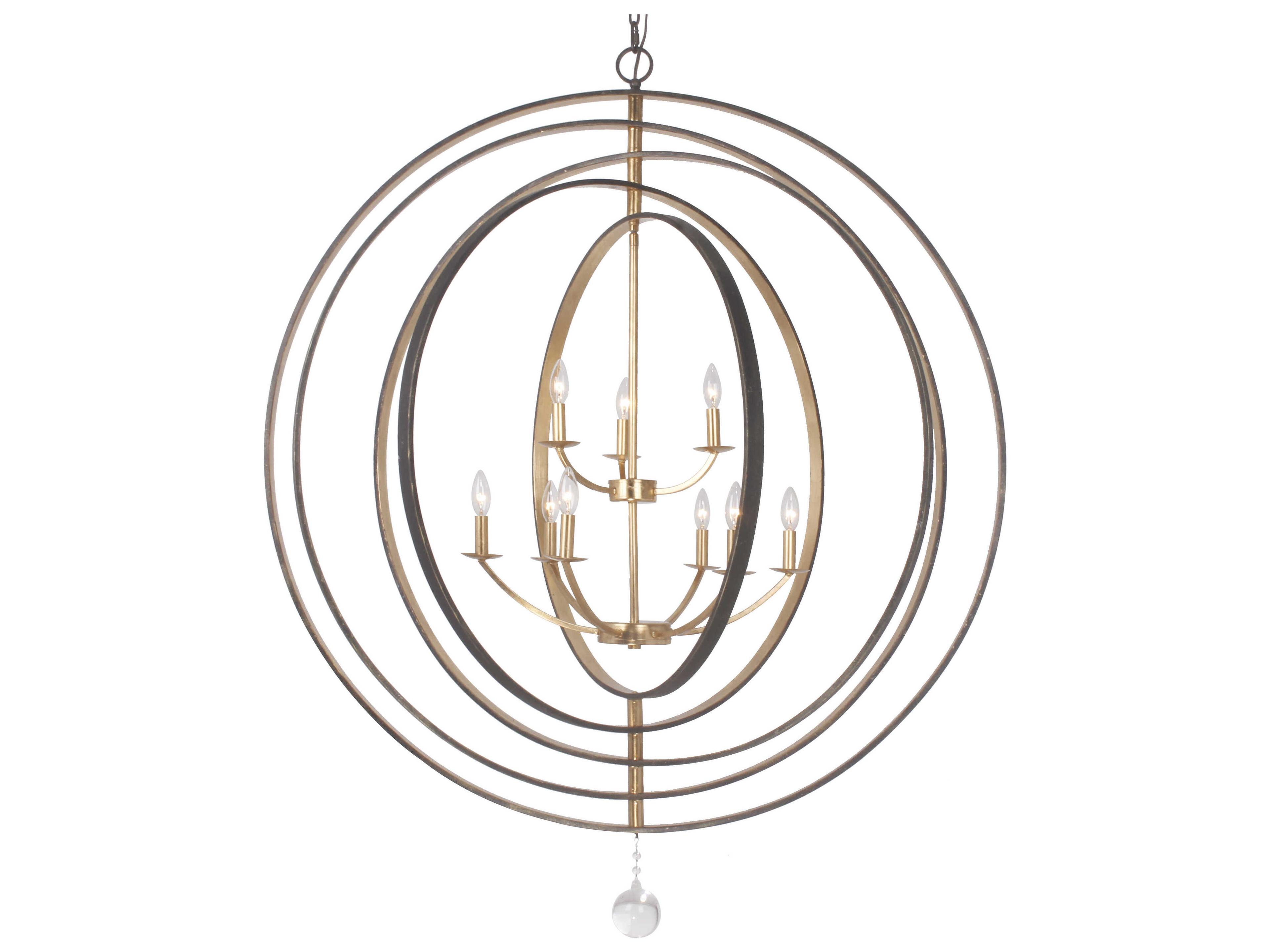 Crystorama Luna 9-Light English Bronze Antique Gold Candelabra Globe Tiered Chandelier