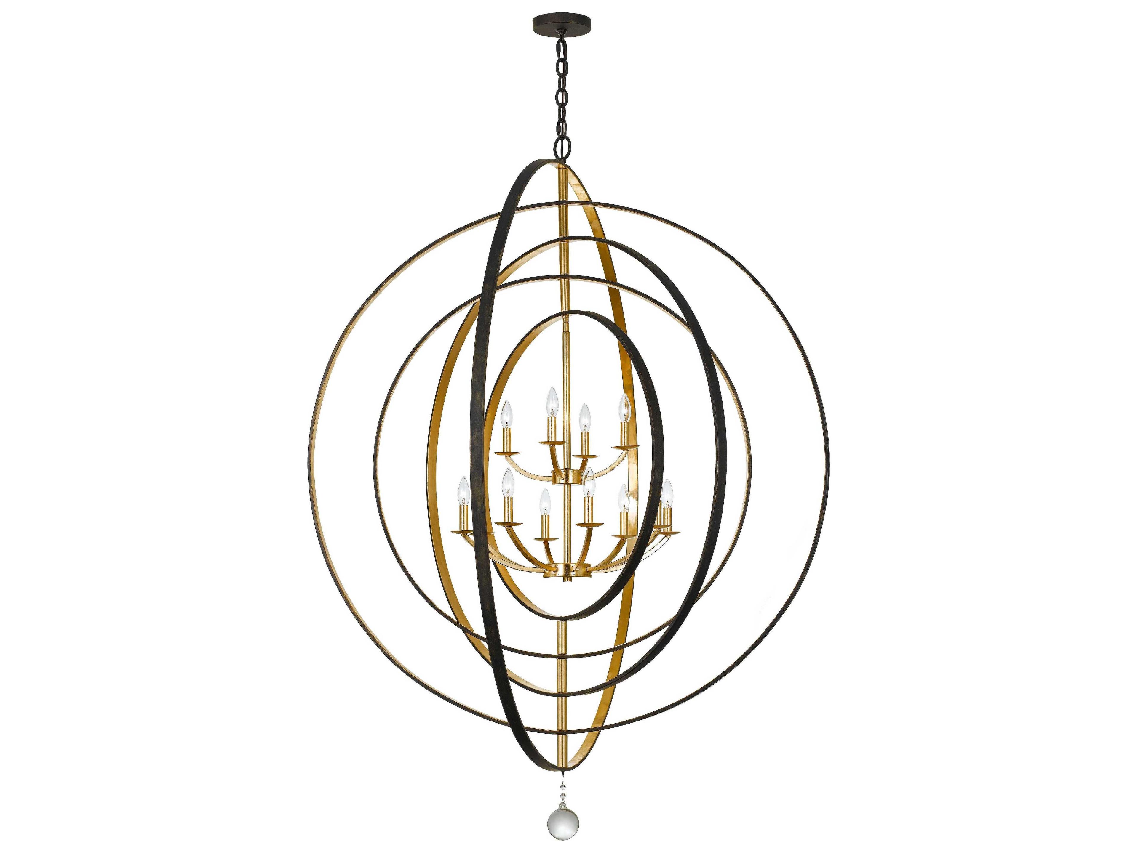 Crystorama Luna 12-Light English Bronze Antique Gold Candelabra Geometric Tiered Chandelier