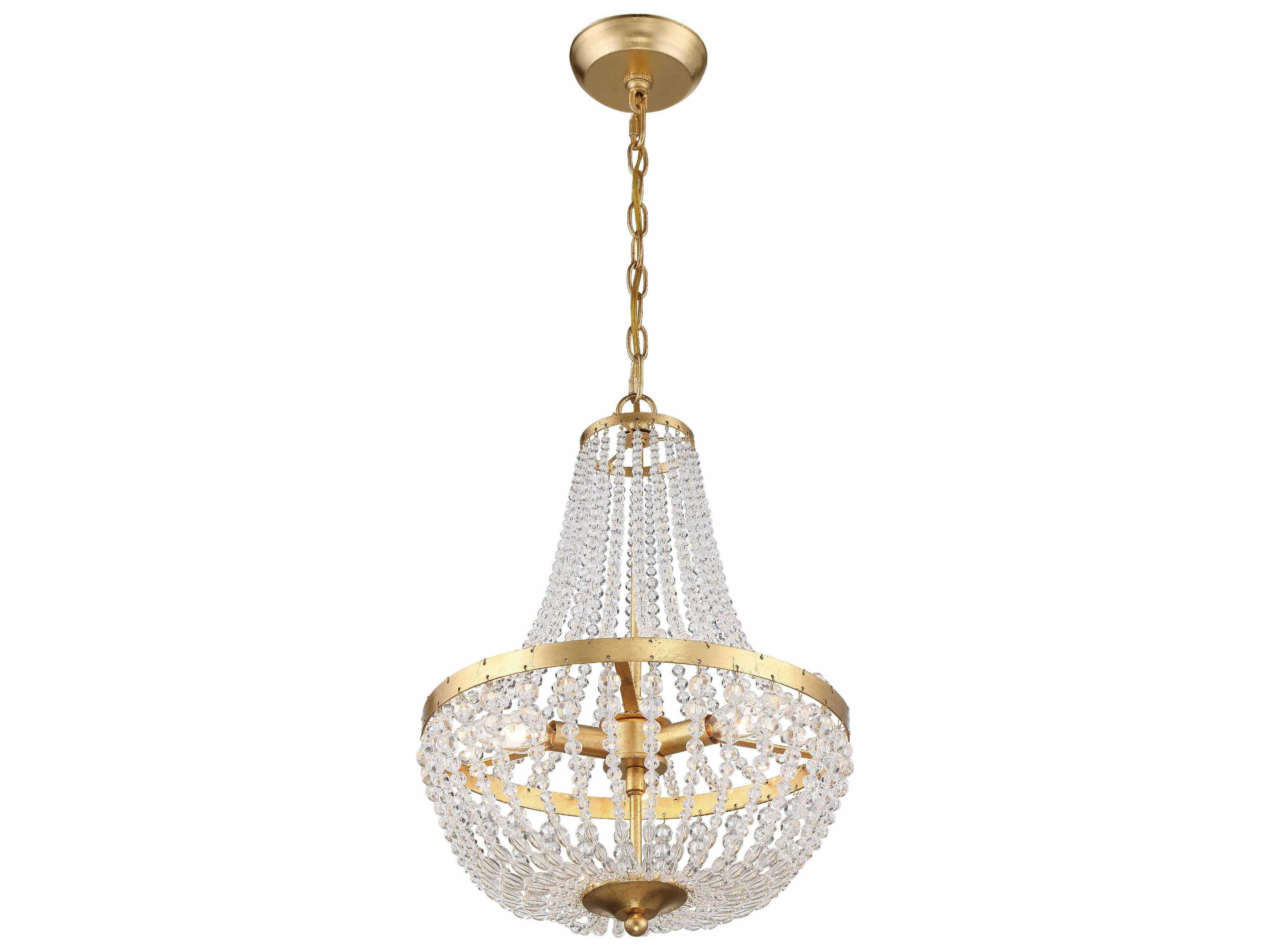Crystorama Rylee 3-Light Antique Gold Crystal Bowl Candelabra Empire Chandelier