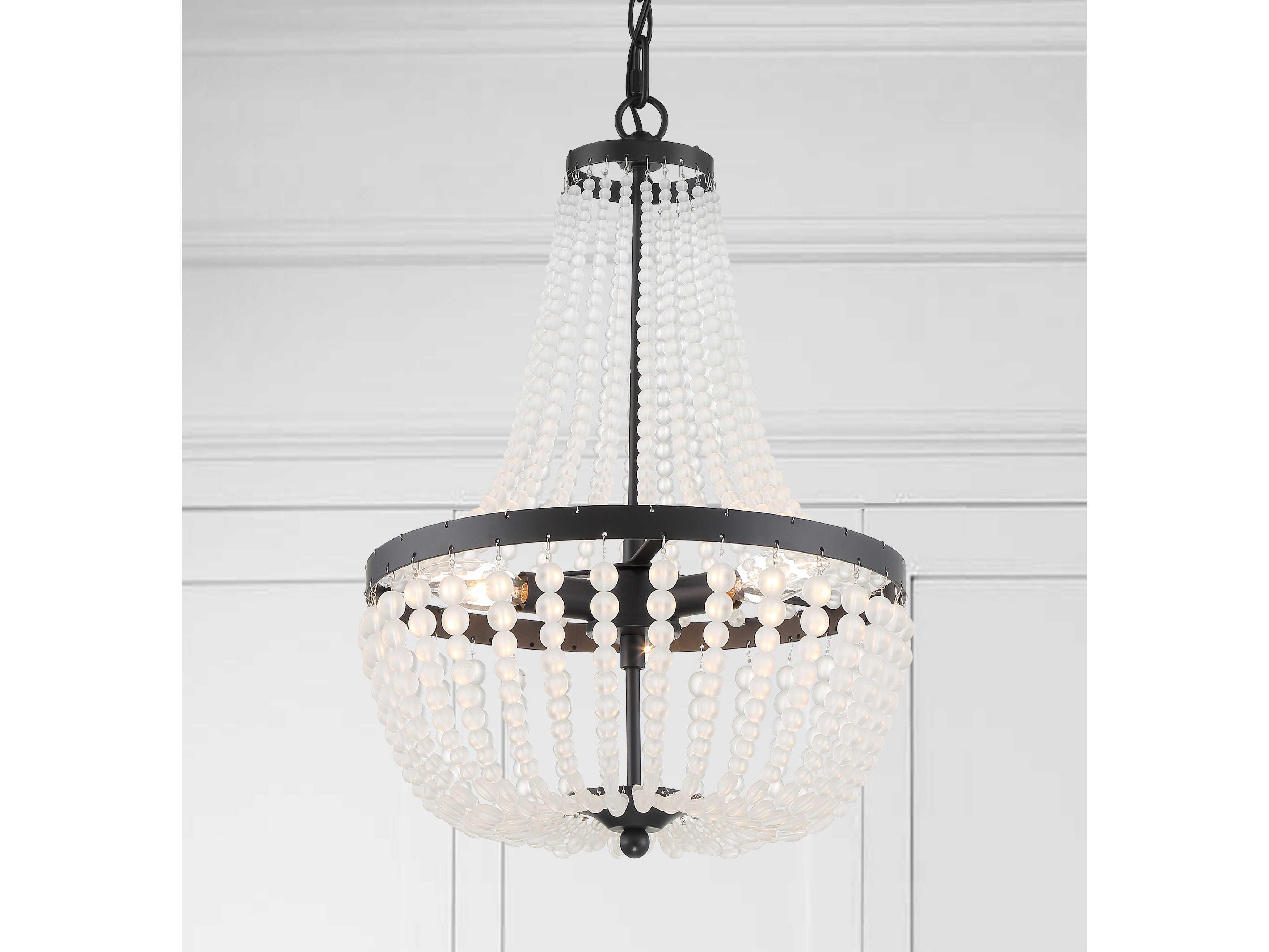 Crystorama Rylee 3-Light Matte Black Glass Candelabra Empire Chandelier