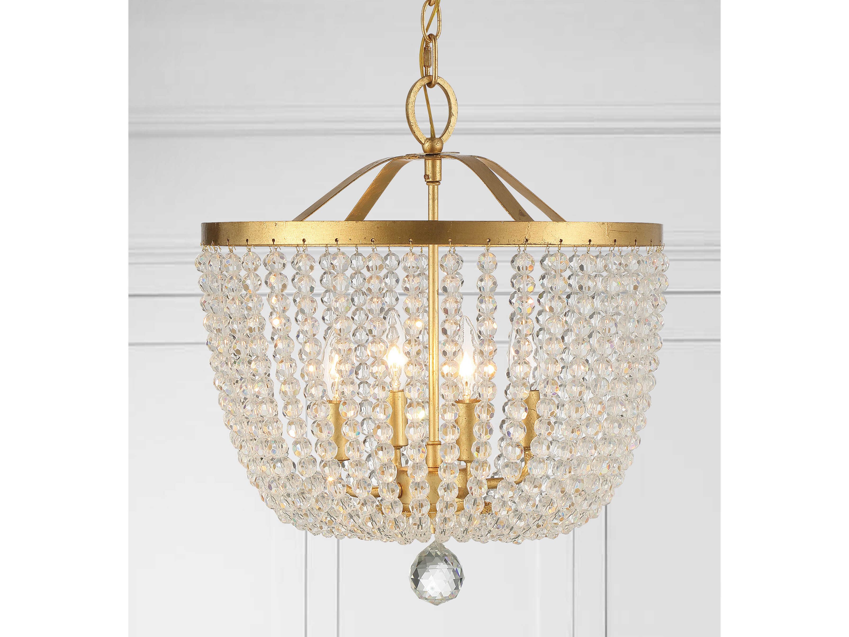 Crystorama Rylee 4-Light Antique Gold Crystal Bowl Candelabra Chandelier