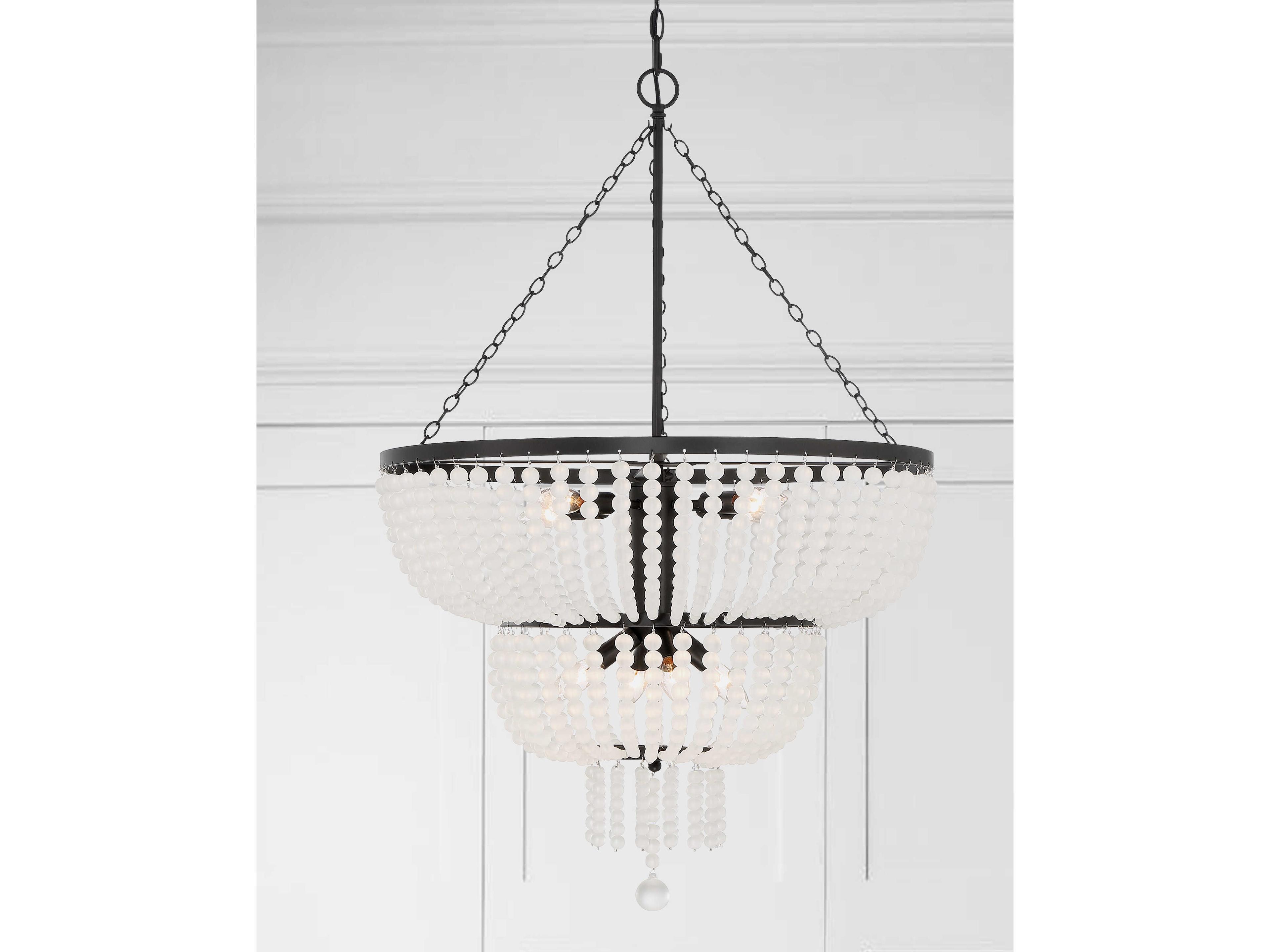Crystorama Rylee 8-Light Matte Black Glass Candelabra Tiered Chandelier
