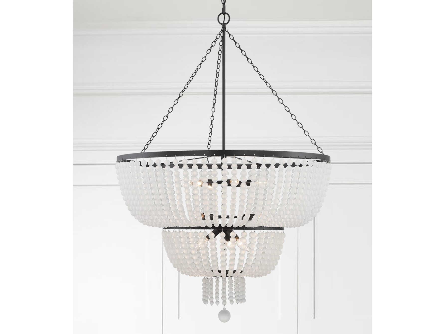 Crystorama Rylee 12-Light Matte Black Glass Candelabra Tiered Chandelier