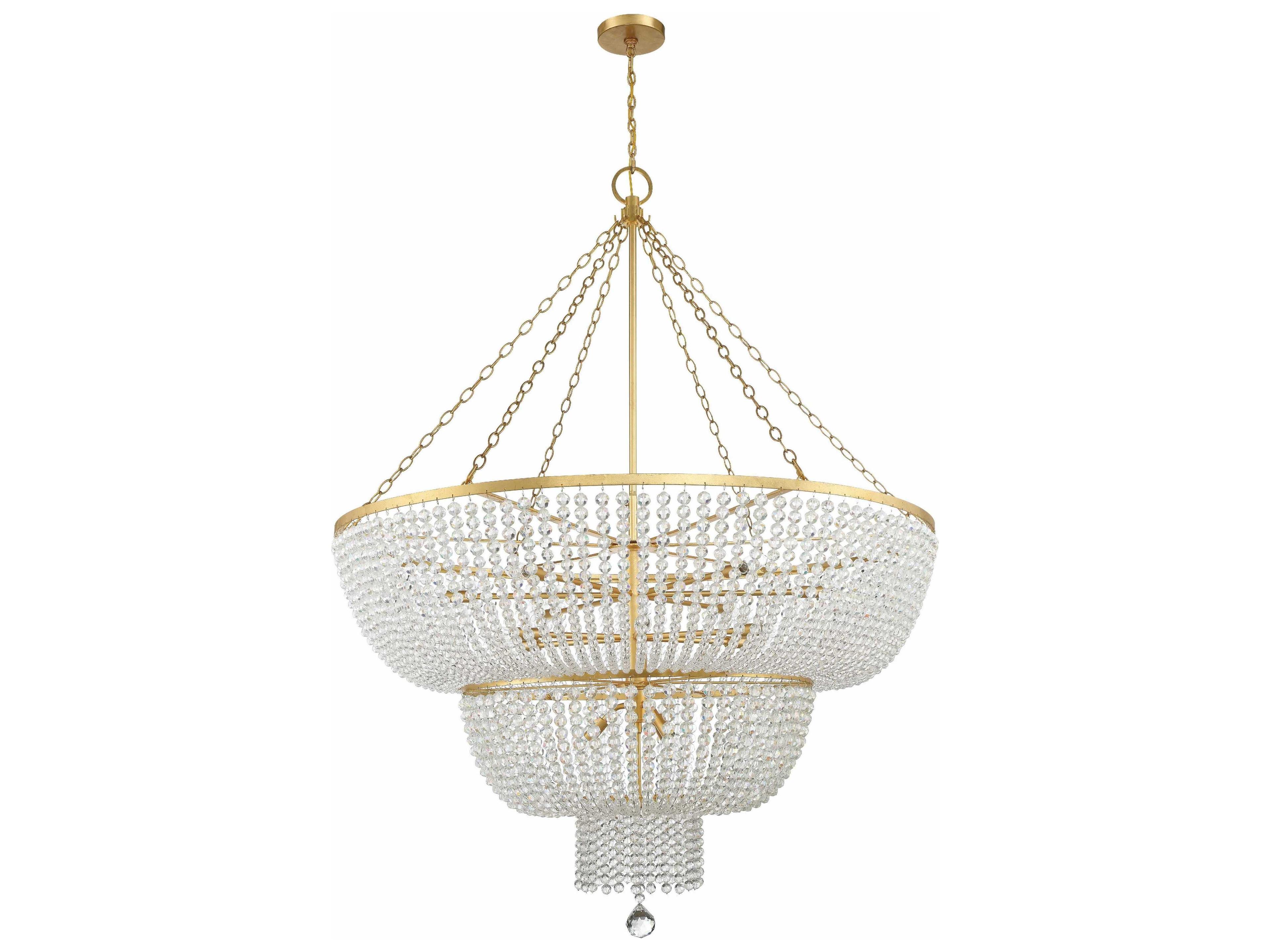 Crystorama Rylee 15-Light Antique Gold Glass Candelabra Chandelier