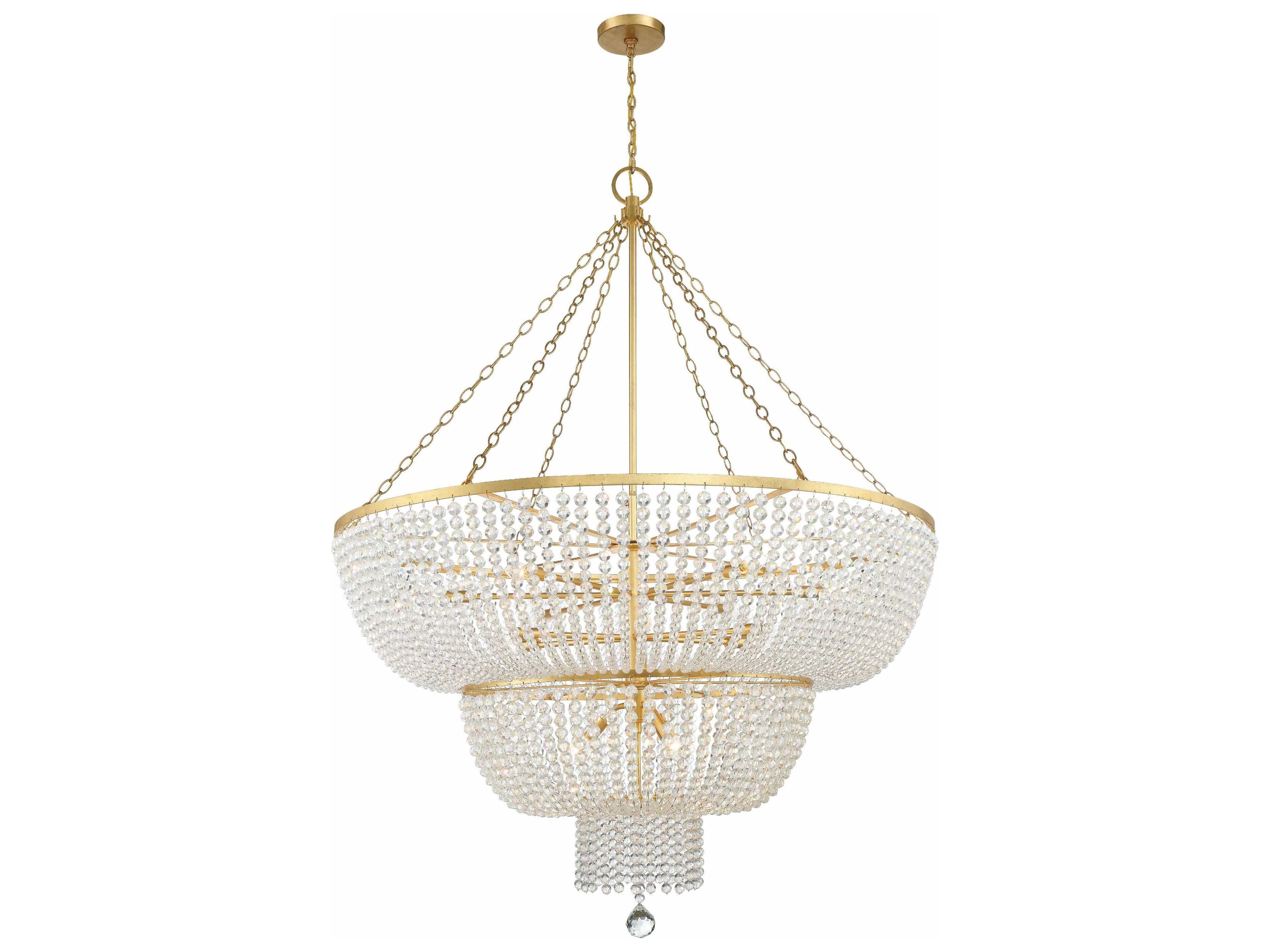 Crystorama Rylee 15-Light Antique Gold Glass Candelabra Chandelier