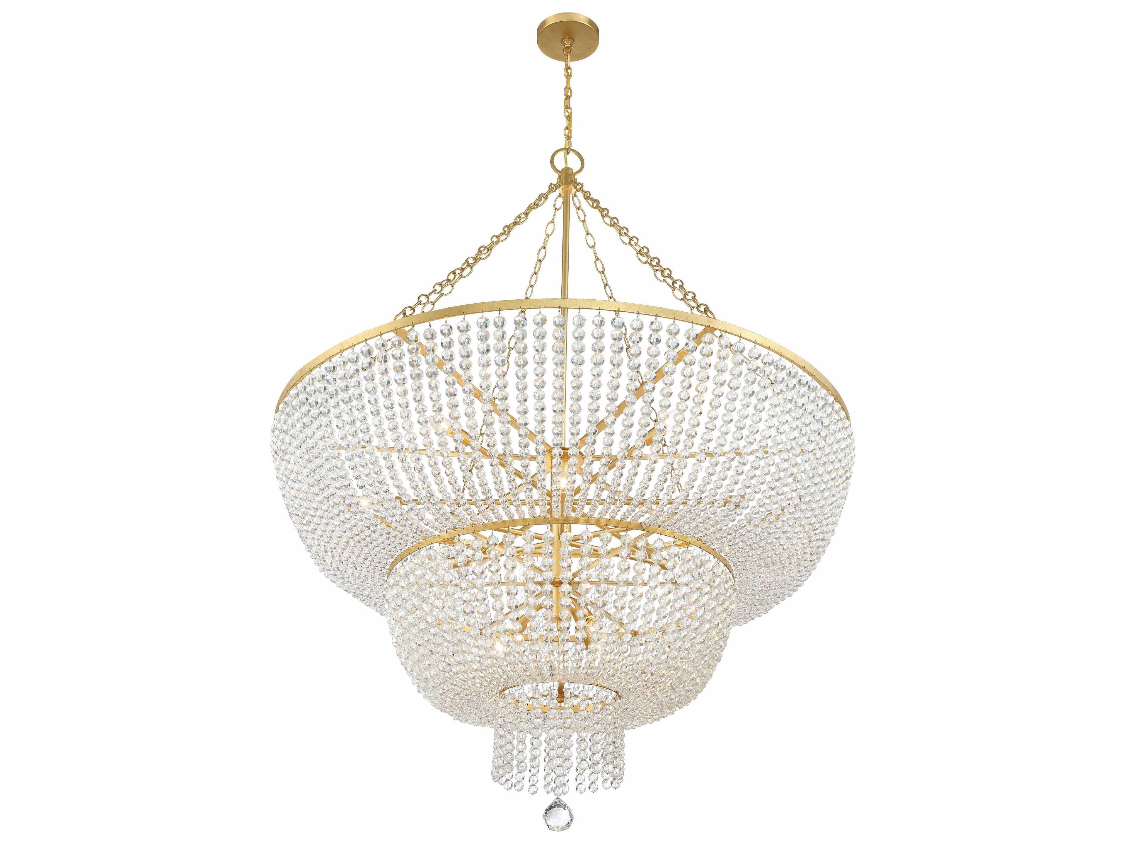 Crystorama Rylee 15-Light Antique Gold Glass Candelabra Chandelier